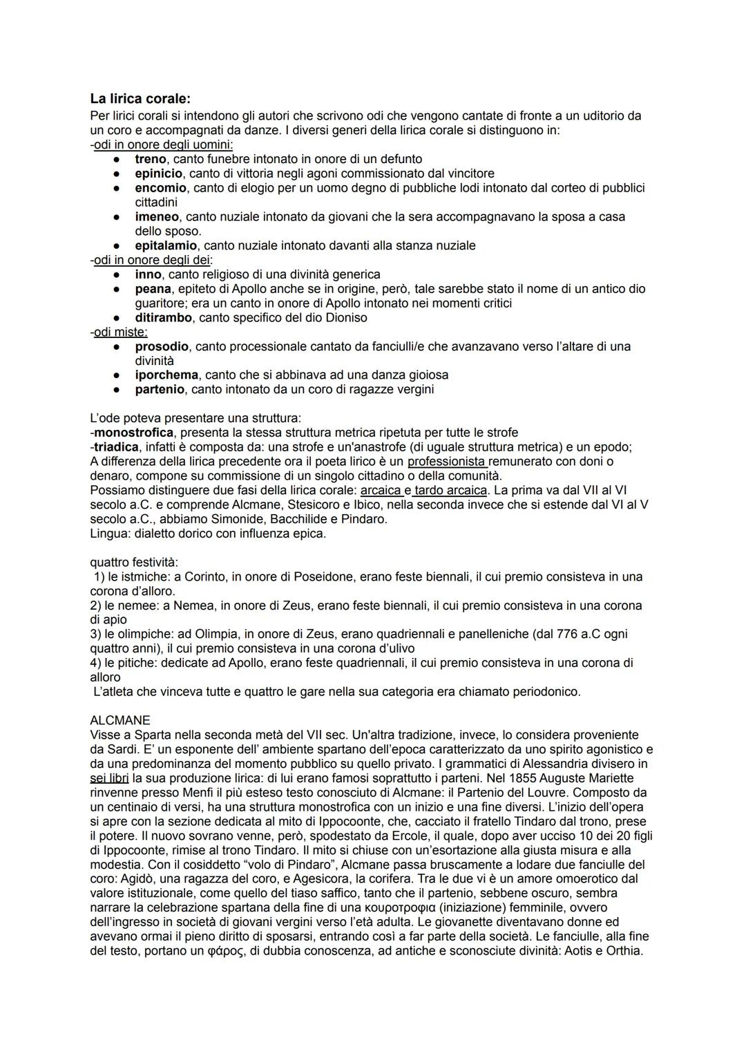 La lirica corale:
Per lirici corali si intendono gli autori che scrivono odi che vengono cantate di fronte a un uditorio da
un coro e accomp