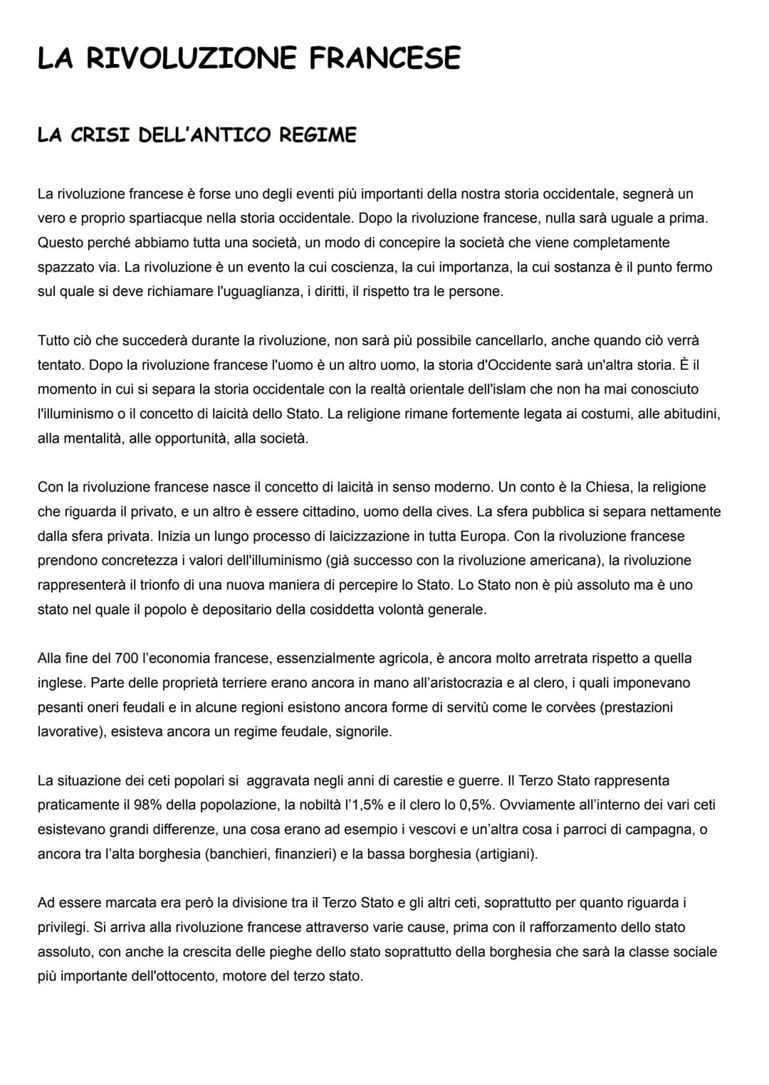 LA RIVOLUZIONE FRANCESE
LA CRISI DELL'ANTICO REGIME
La rivoluzione francese è forse uno degli eventi più importanti della nostra storia occi
