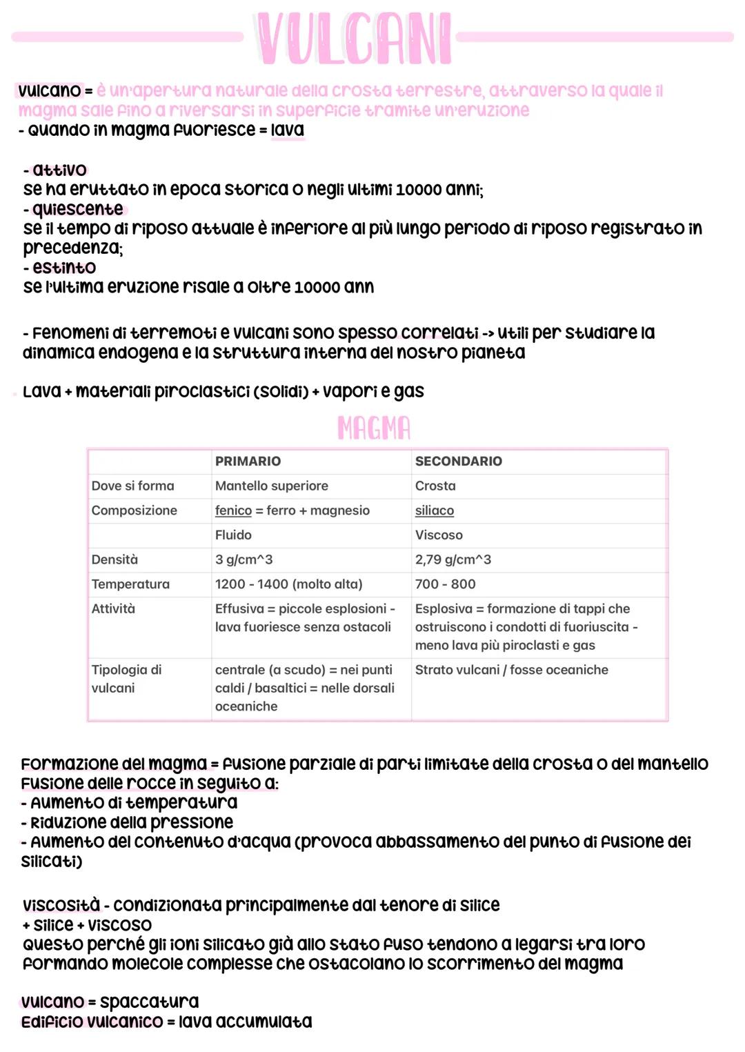 VULCANI
vulcano = è un'apertura naturale della crosta terrestre, attraverso la quale il
magma sale fino a riversarsi in superficie tramite u
