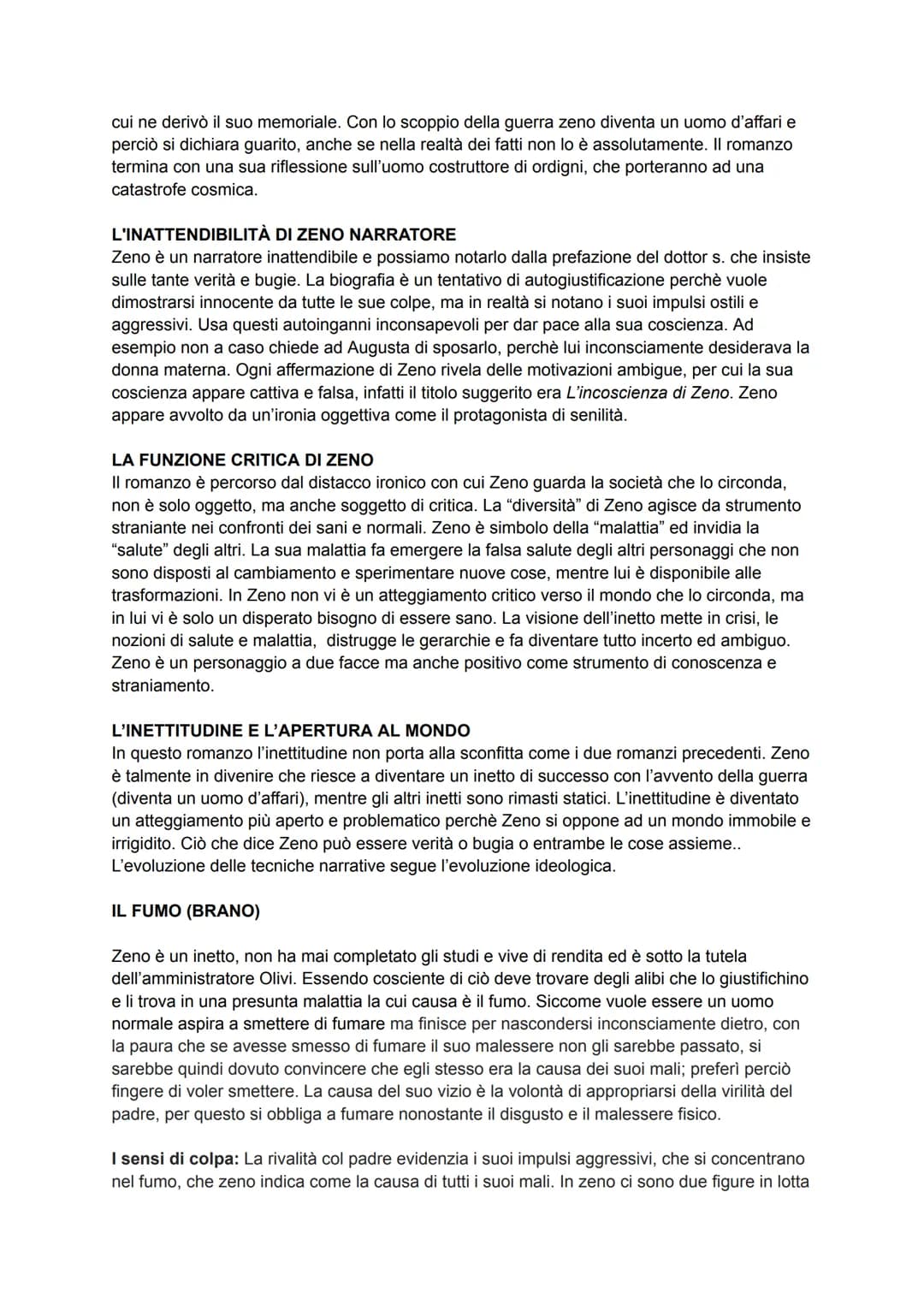 LA COSCIENZA DI ZENO
IMPIANTO NARRATIVO
Questo romanzo si differenzia dai precedenti a causa dell'evoluzione dello scrittore e della
trasfor