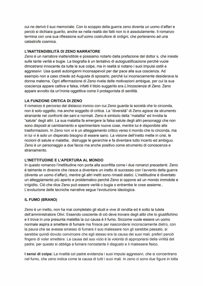 LA COSCIENZA DI ZENO
IMPIANTO NARRATIVO
Questo romanzo si differenzia dai precedenti a causa dell'evoluzione dello scrittore e della
trasfor