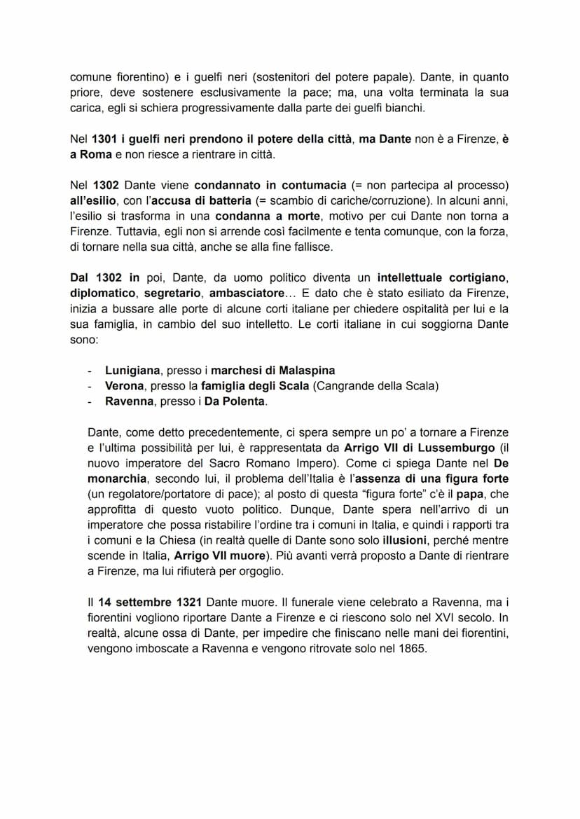 DANTE
1265-1321
• Biografia
Durante Alighieri, nasce da una famiglia storica di Firenze, di tradizione guelfa e
della piccola borghesia. Deg
