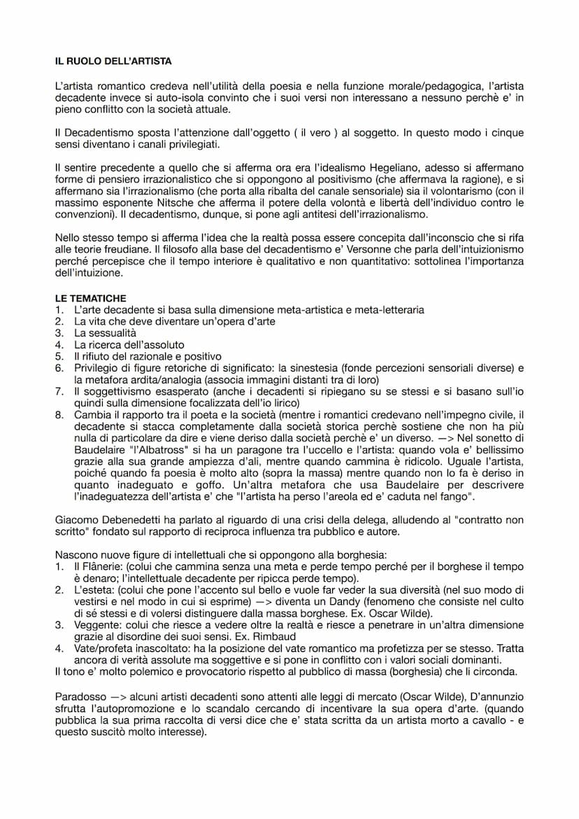 DECADENTISMO
Il decadentismo è un movimento letterario e artistico che si colloca negli anni 70-80 degli '800,
parallelo al verismo/positivi