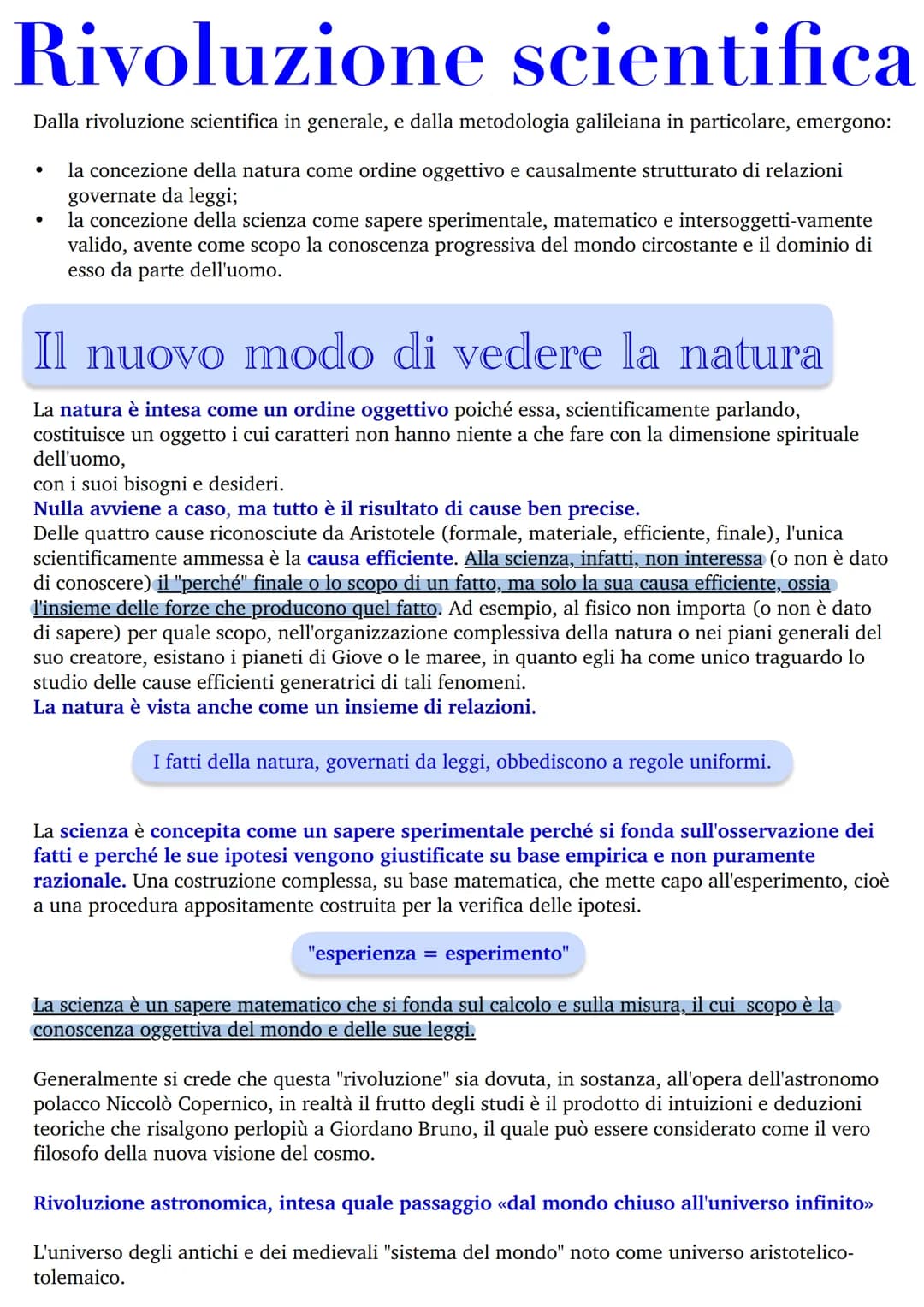 Rivoluzione scientifica
Dalla rivoluzione scientifica in generale, e dalla metodologia galileiana in particolare, emergono:
●
la concezione 