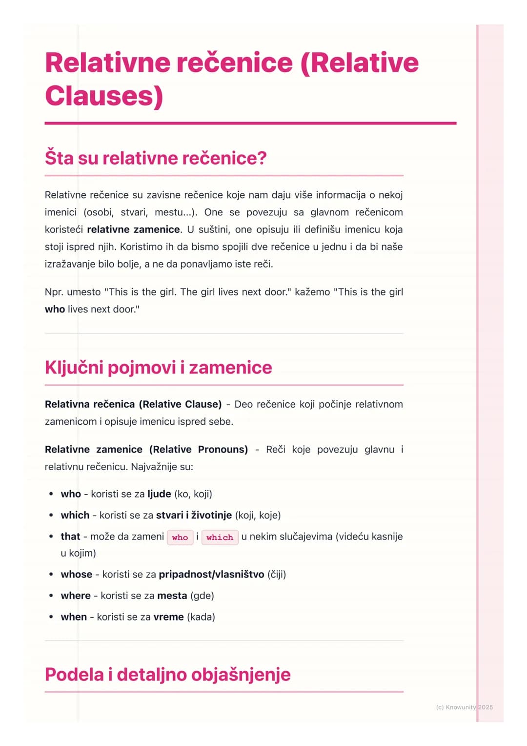 # Relativne rečenice (Relative
Clauses)

Šta su relativne rečenice?

Relativne rečenice su zavisne rečenice koje nam daju više informacija o