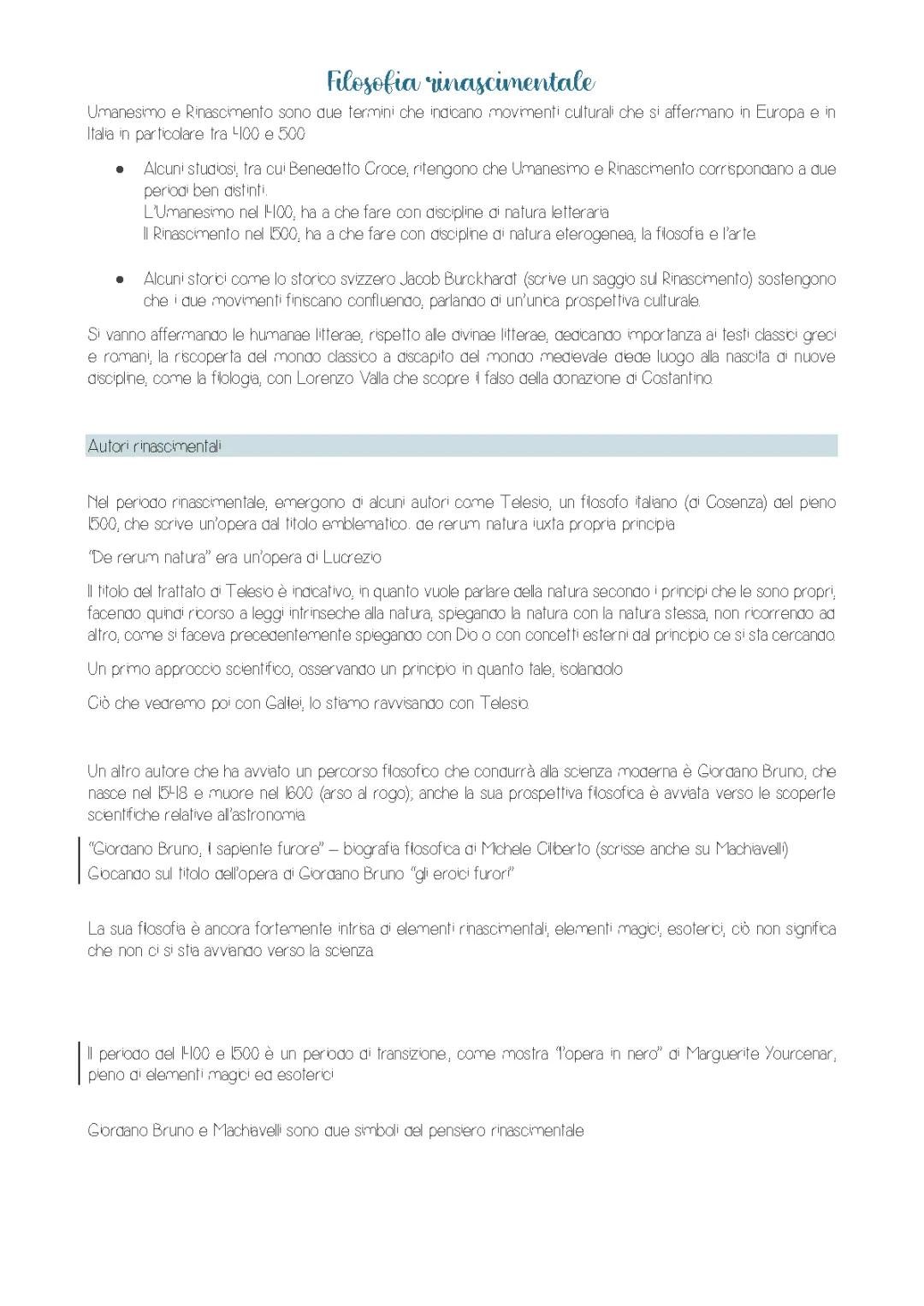 filosofia rinascimentale: Montaigne, Machiavelli e Giordano Bruno