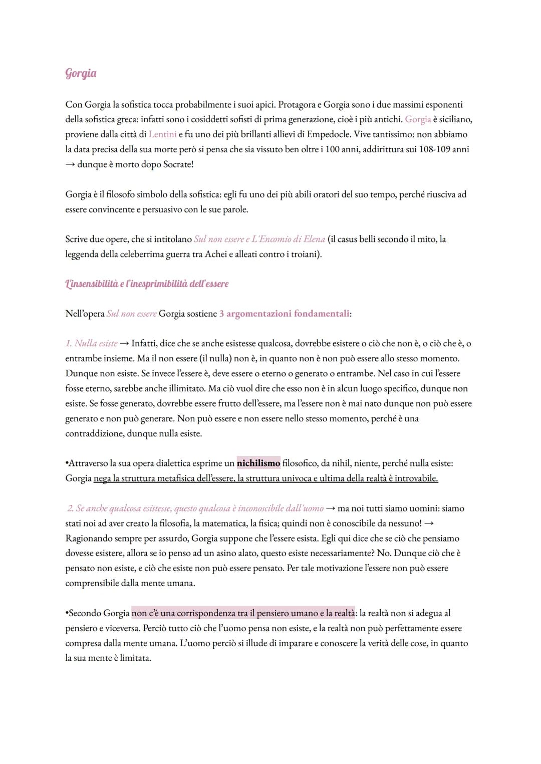 Gorgia
Con Gorgia la sofistica tocca probabilmente i suoi apici. Protagora e Gorgia sono i due massimi esponenti
della sofistica greca: infa