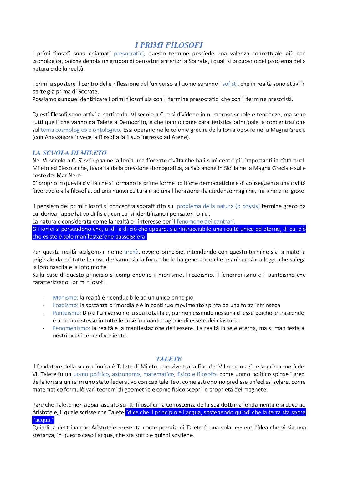 Talete, Anassimandro, Anassimene e Pitagora
