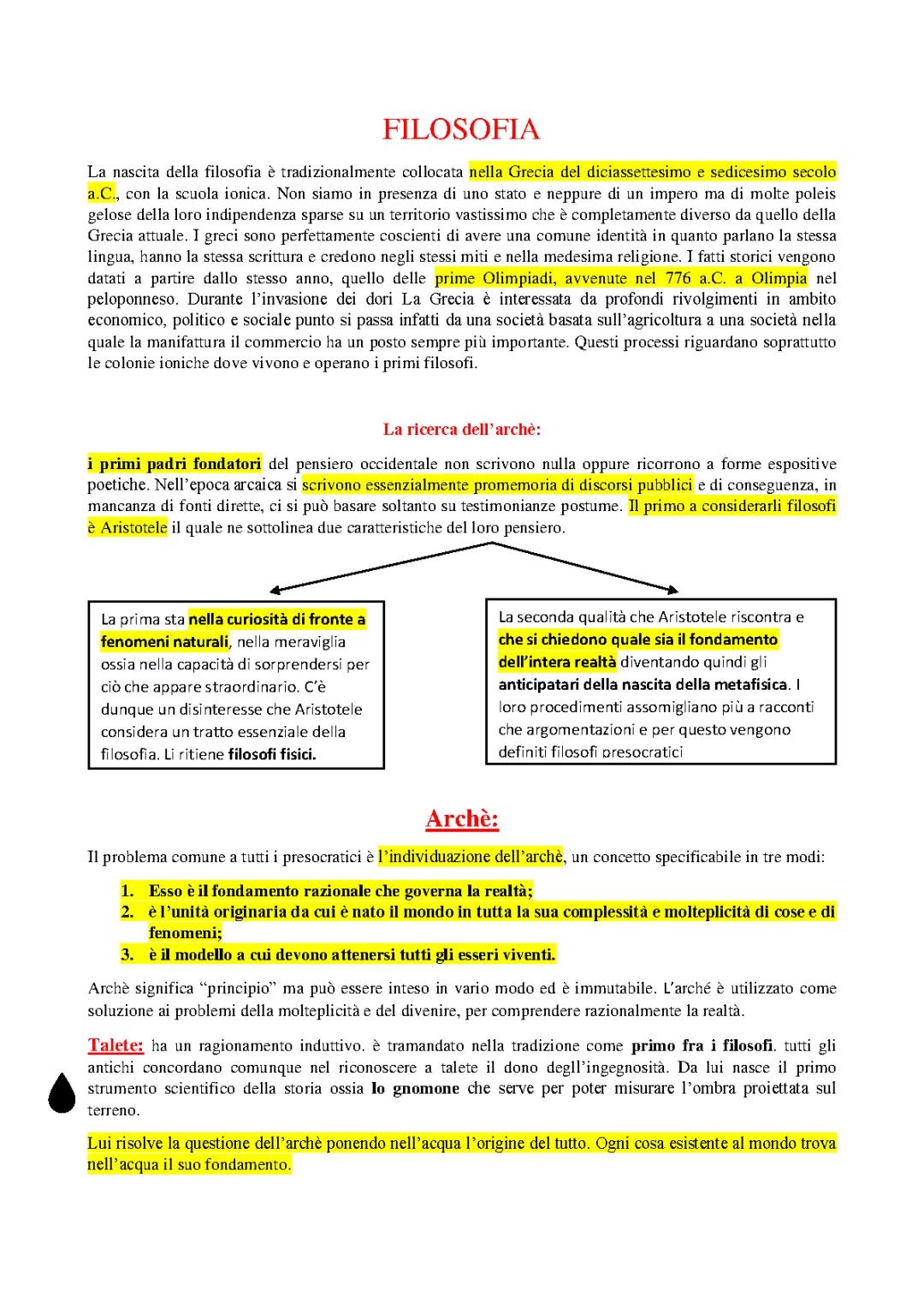 Nascita filosofia e Archè