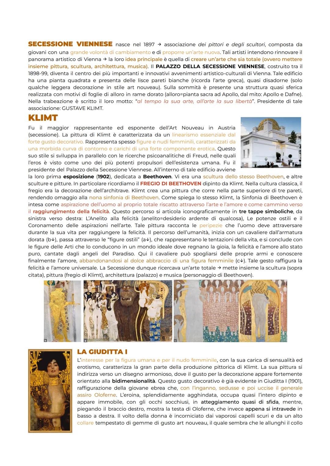 SECESSIONE VIENNESE nasce nel 1897 → associazione dei pittori e degli scultori, composta da
giovani con una grande volontà di cambiamento e 