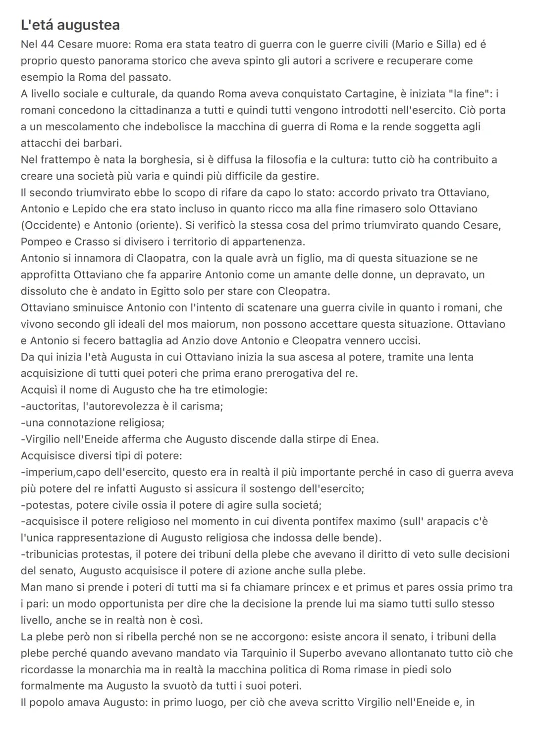 L'etá augustea
Nel 44 Cesare muore: Roma era stata teatro di guerra con le guerre civili (Mario e Silla) ed é
proprio questo panorama storic