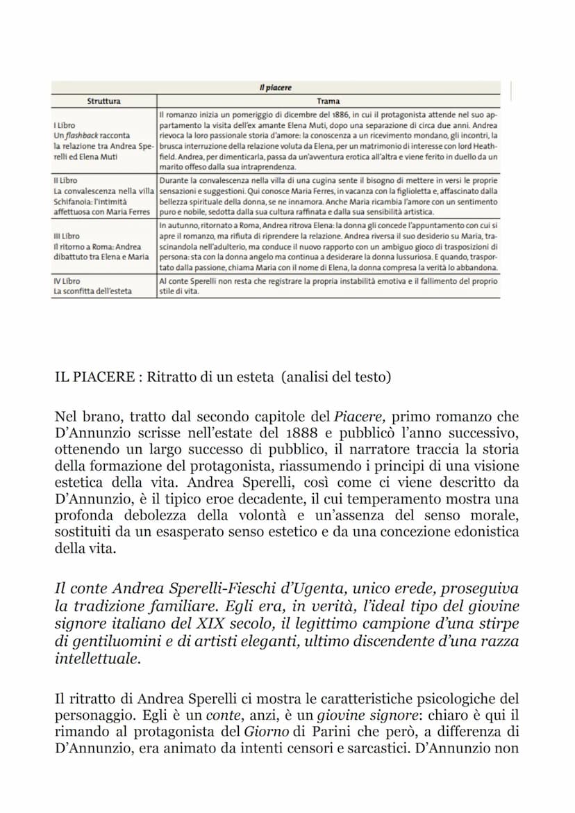 D'annunzio e L'estetismo. Il piacere
La frequentazione dell'ambiente nobiliare romano offre a D'Annunzio gli spunti per quello che sarà
il p