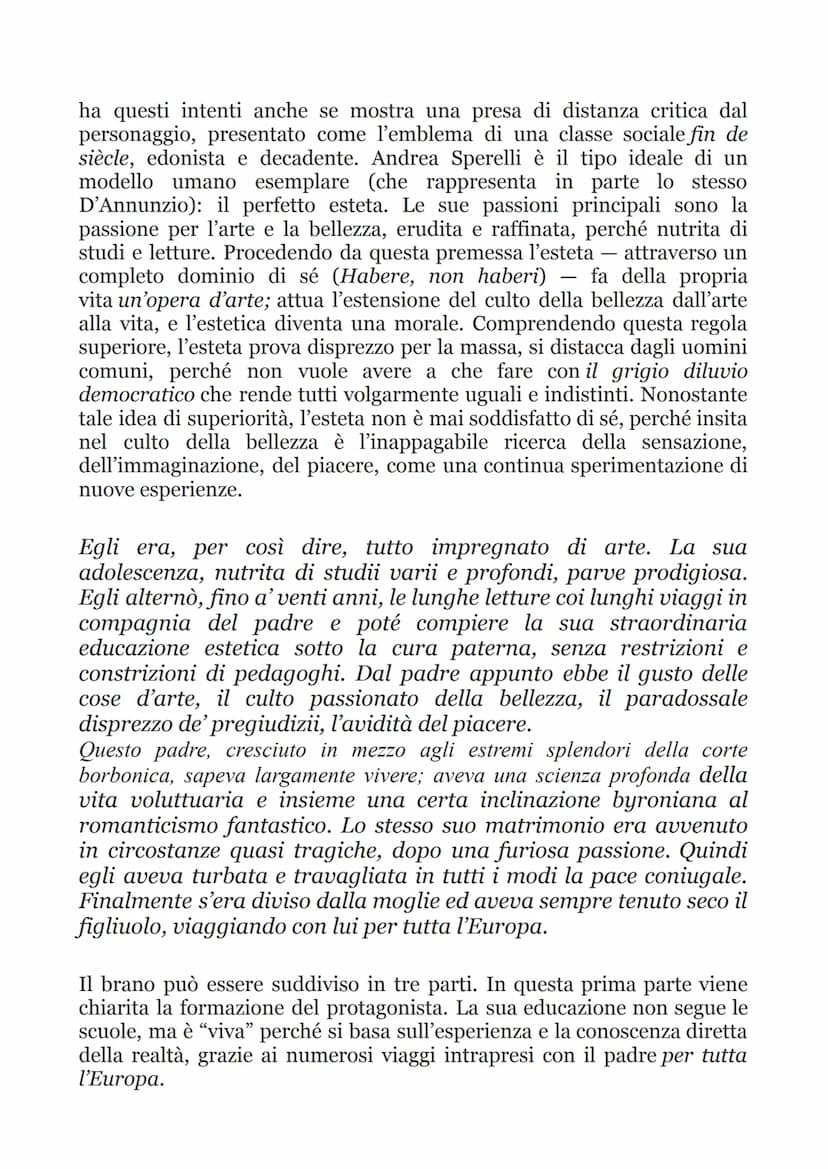 D'annunzio e L'estetismo. Il piacere
La frequentazione dell'ambiente nobiliare romano offre a D'Annunzio gli spunti per quello che sarà
il p