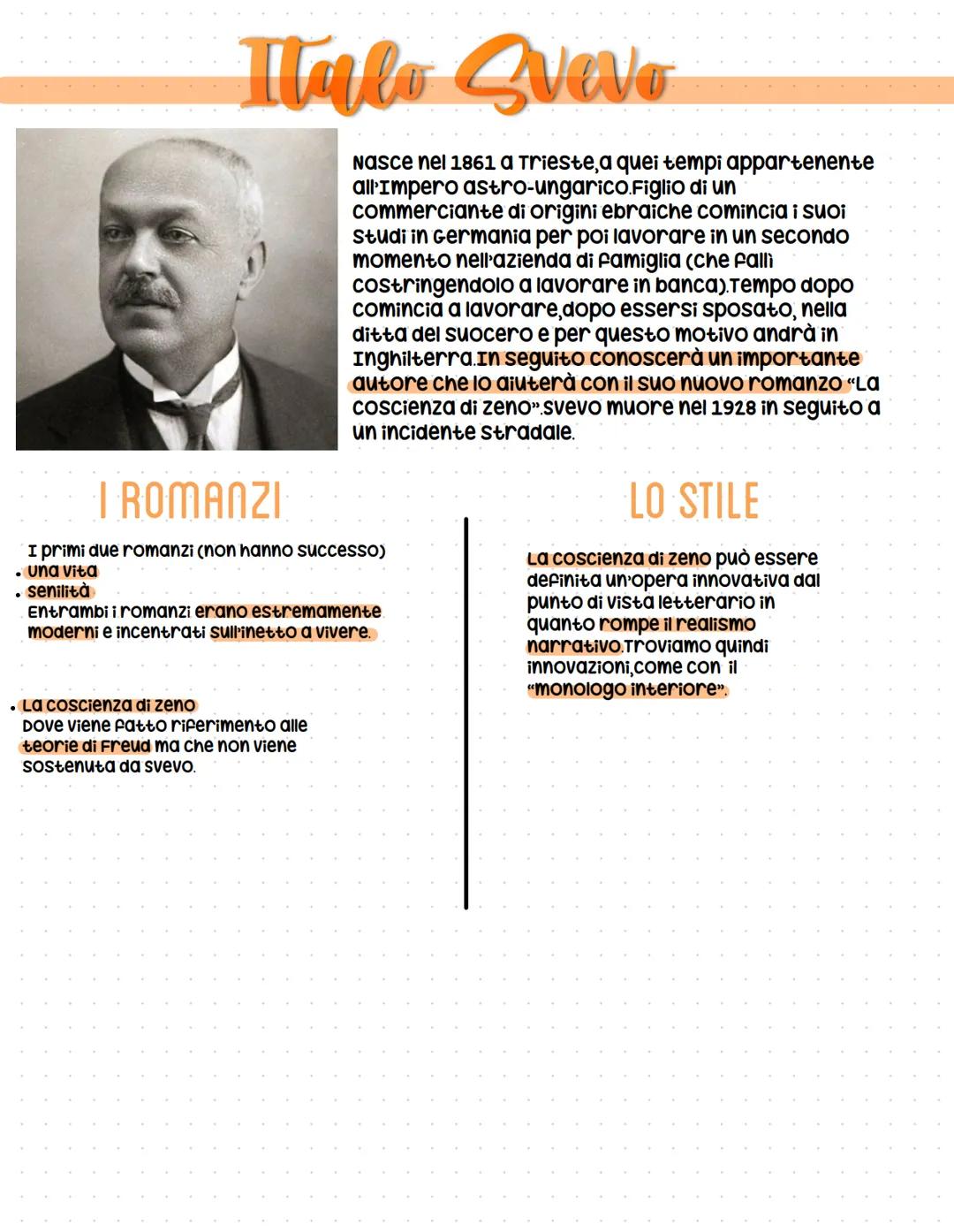 # Italo Svevo

Nasce nel 1861 a Trieste, a quei tempi appartenente
all'impero astro-ungarico.Figlio di un
commerciante di origini ebraiche c