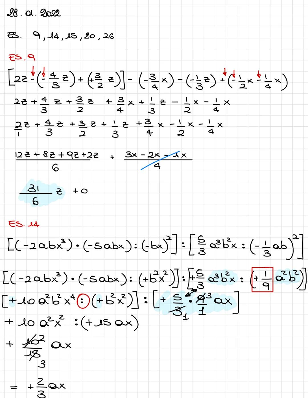 28.1.2022

ES. 9, 14, 15, 20, 26

ES.9

[2$z$ - ($\frac{4}{3} z$) + ($\frac{3}{2} z$)] - (-$\frac{3}{4} x$) - (-$\frac{1}{3} z$) + ($\frac{1