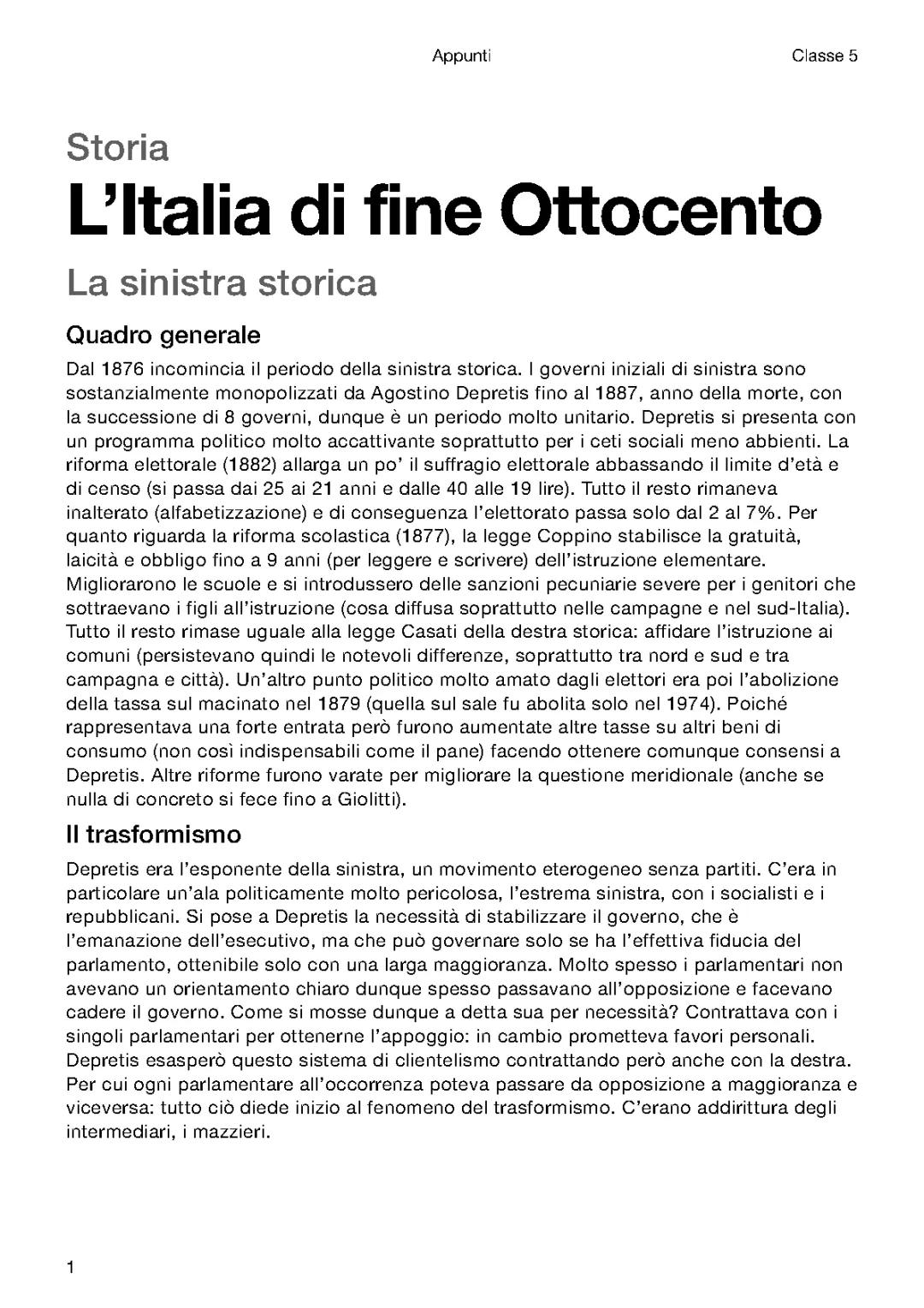 La Sinistra Storica in Italia: Trasformismo e Governi del '800