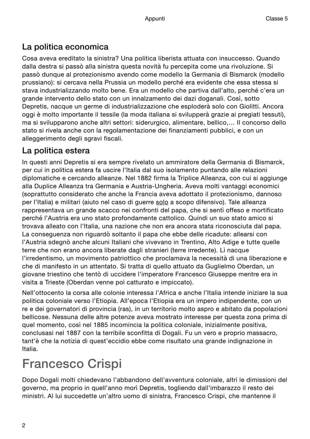 Appunti
1
Classe 5
Storia
L'Italia di fine Ottocento
La sinistra storica
Quadro generale
Dal 1876 incomincia il periodo della sinistra stori