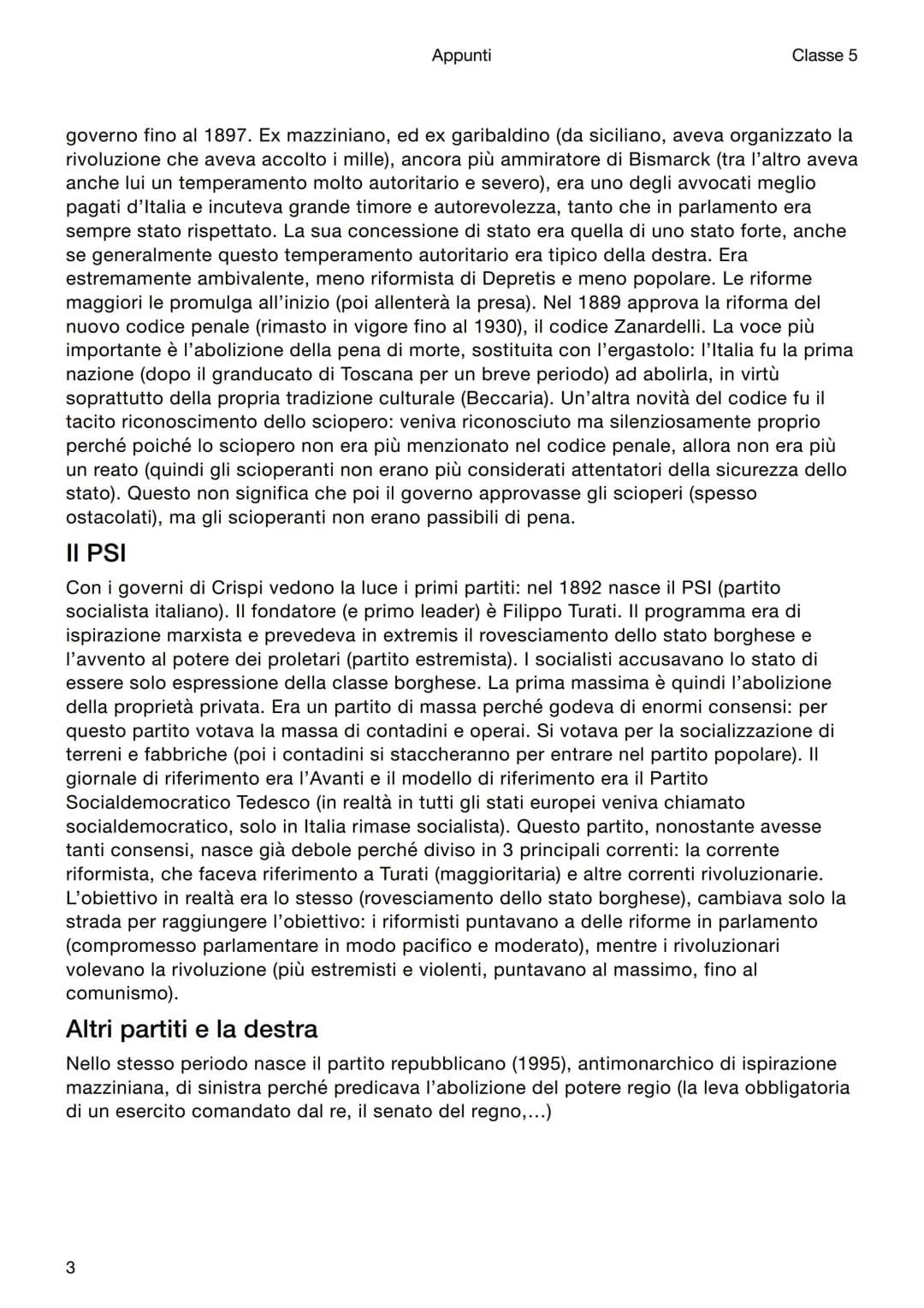 Appunti
1
Classe 5
Storia
L'Italia di fine Ottocento
La sinistra storica
Quadro generale
Dal 1876 incomincia il periodo della sinistra stori