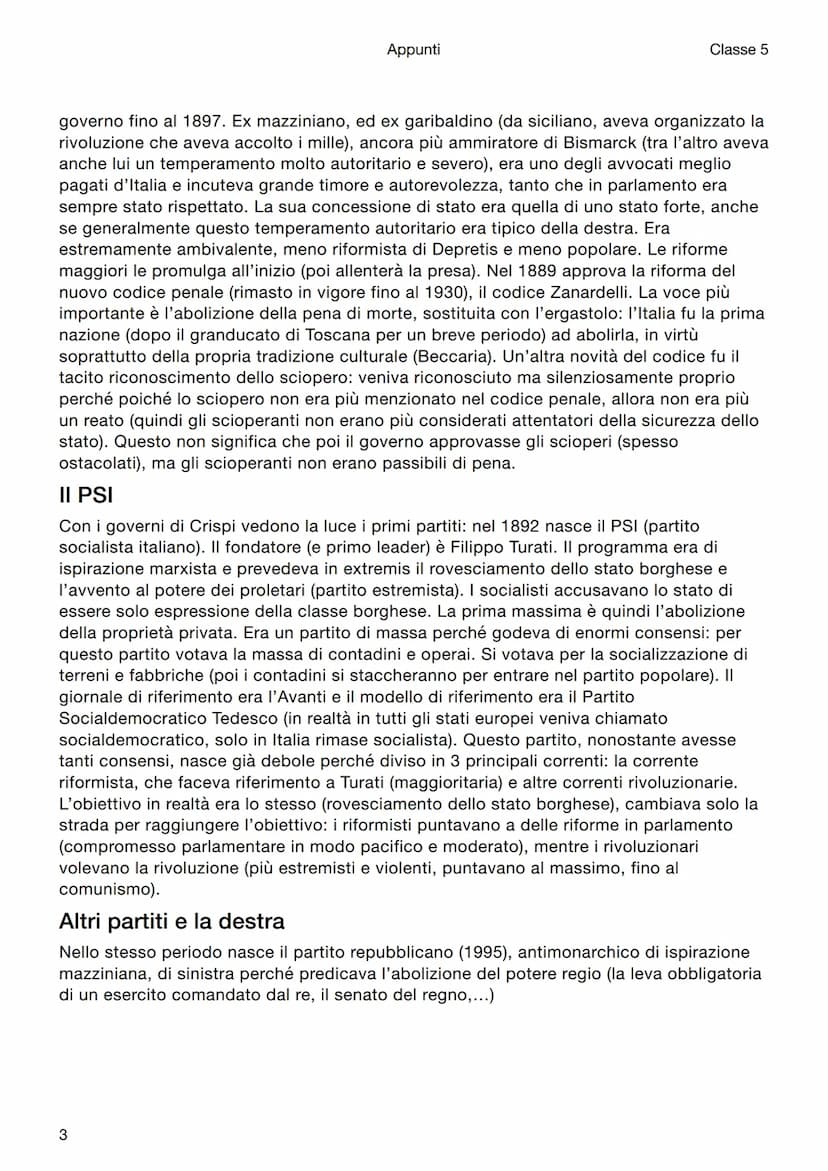 Appunti
1
Classe 5
Storia
L'Italia di fine Ottocento
La sinistra storica
Quadro generale
Dal 1876 incomincia il periodo della sinistra stori