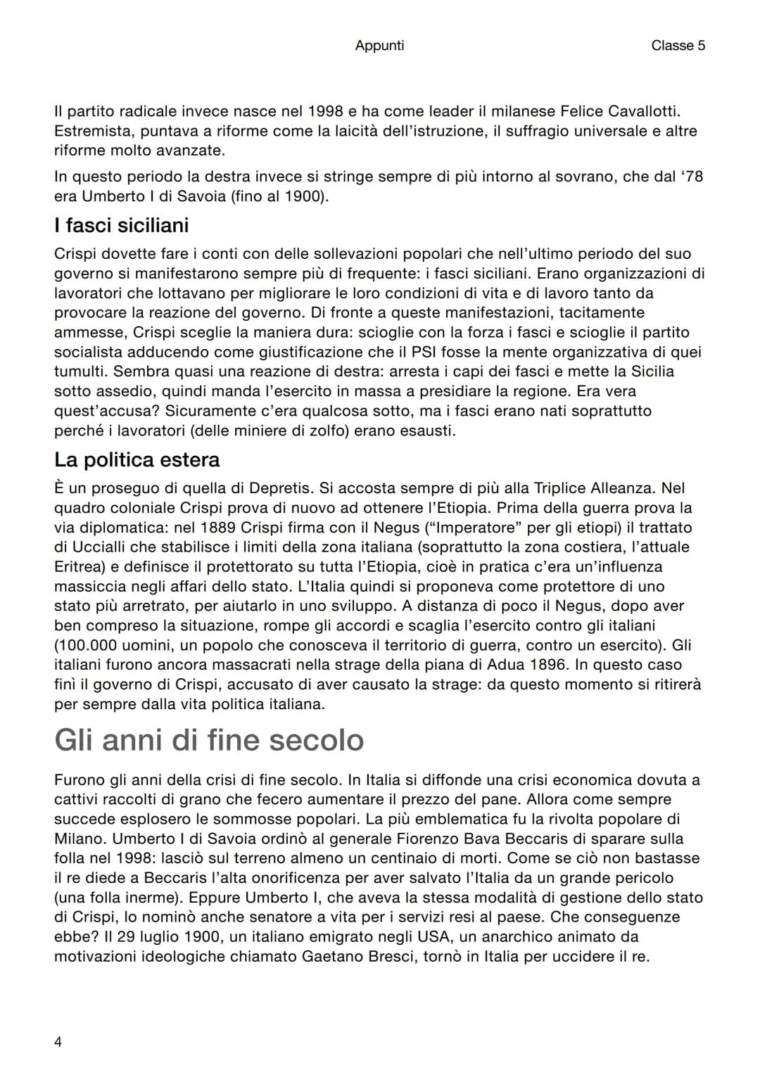 Appunti
1
Classe 5
Storia
L'Italia di fine Ottocento
La sinistra storica
Quadro generale
Dal 1876 incomincia il periodo della sinistra stori