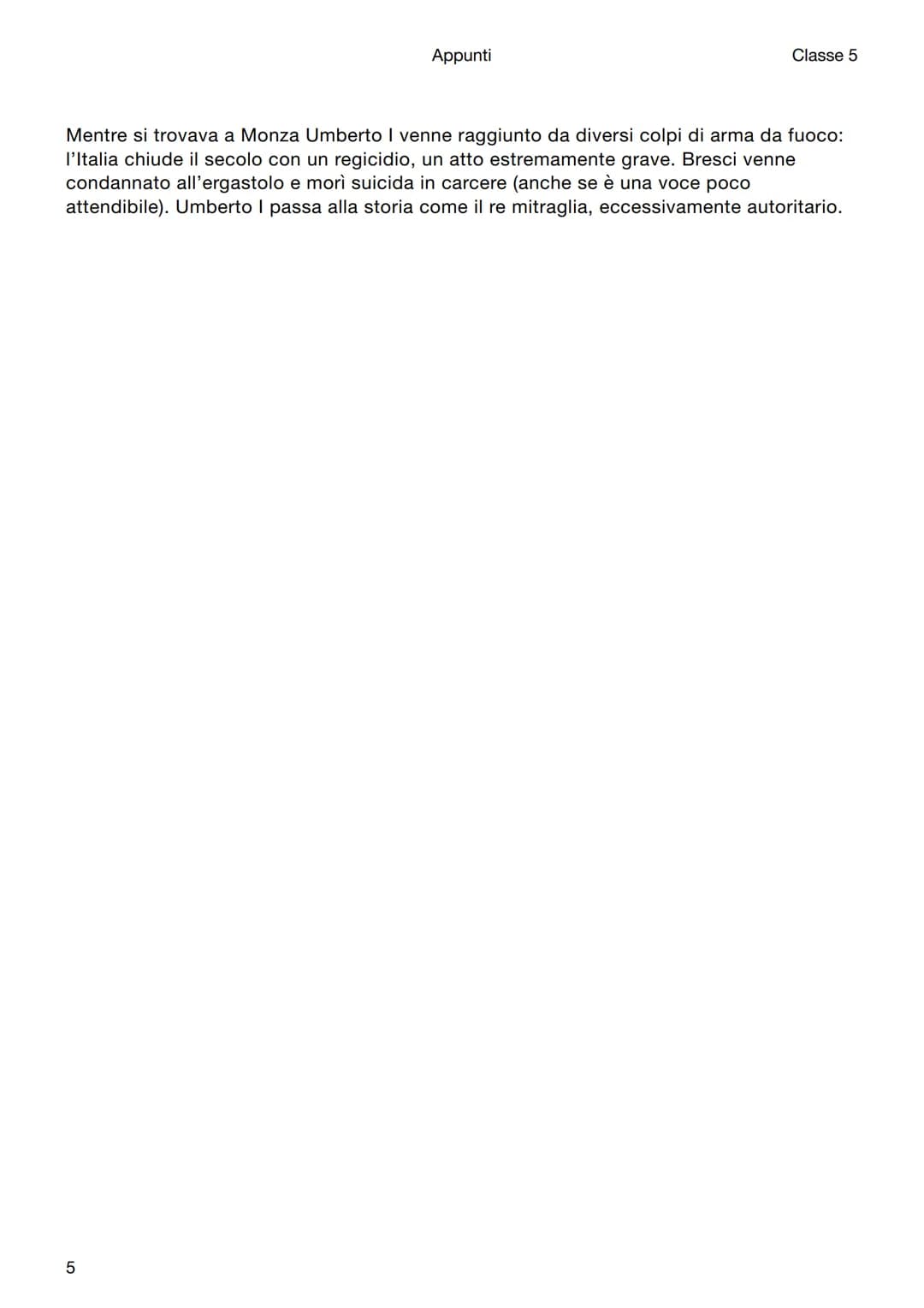 Appunti
1
Classe 5
Storia
L'Italia di fine Ottocento
La sinistra storica
Quadro generale
Dal 1876 incomincia il periodo della sinistra stori