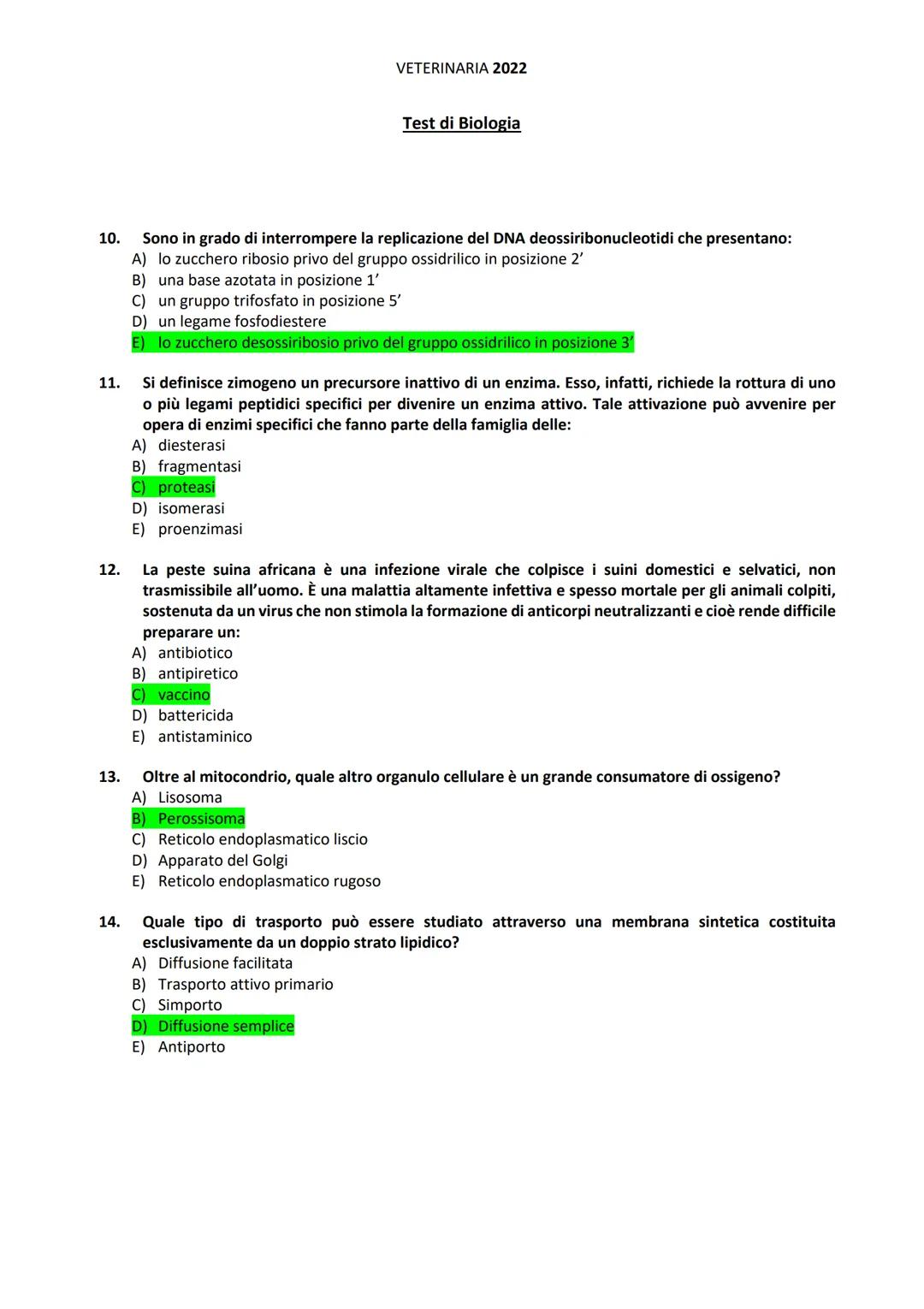 1.
2.
Risposte corrette
VETERINARIA 2022
PROVA DI AMMISSIONE AL CORSO DI LAUREA IN MEDICINA VETERINARIA
Anno Accademico 2022/2023
Test di Co