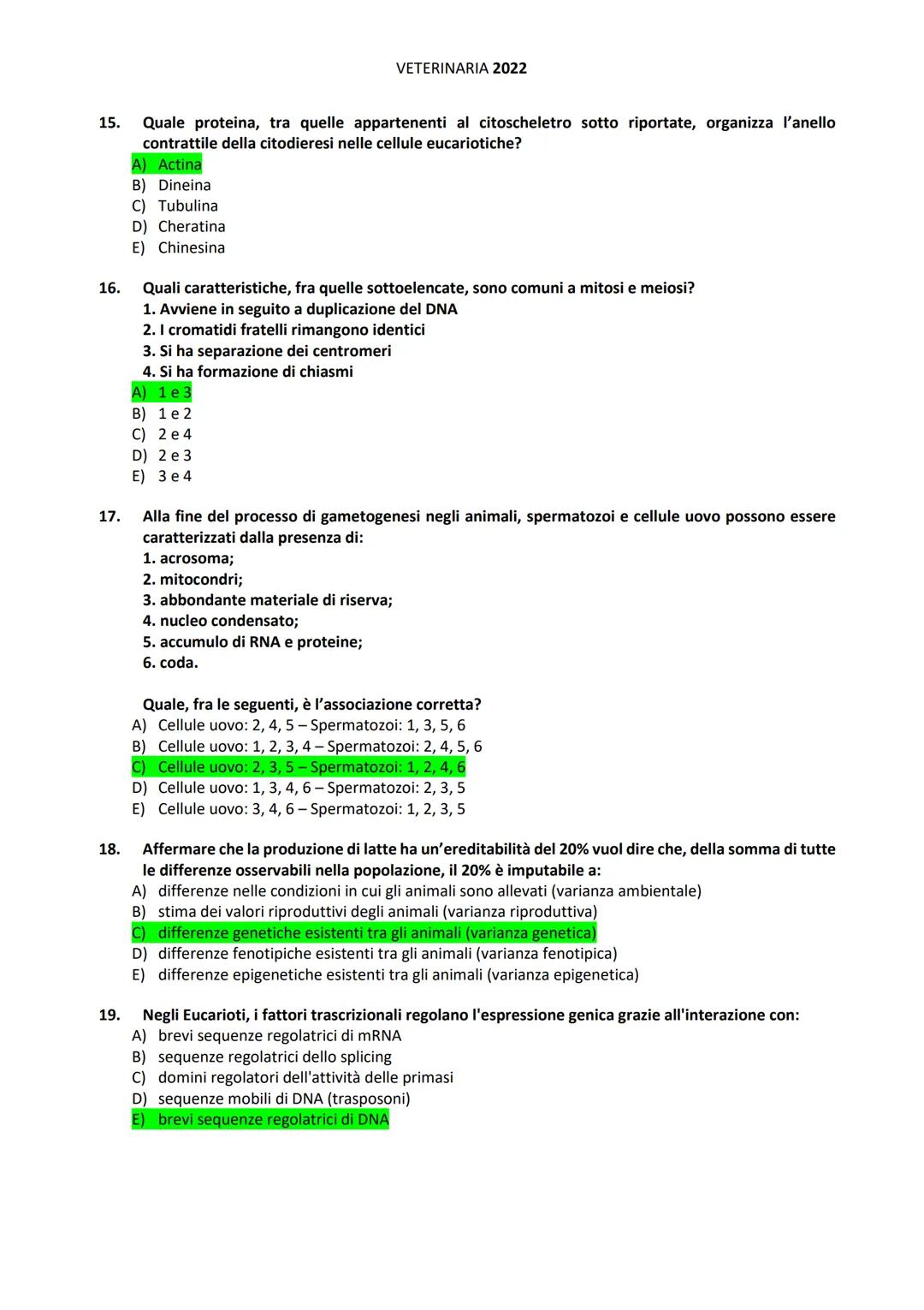 1.
2.
Risposte corrette
VETERINARIA 2022
PROVA DI AMMISSIONE AL CORSO DI LAUREA IN MEDICINA VETERINARIA
Anno Accademico 2022/2023
Test di Co