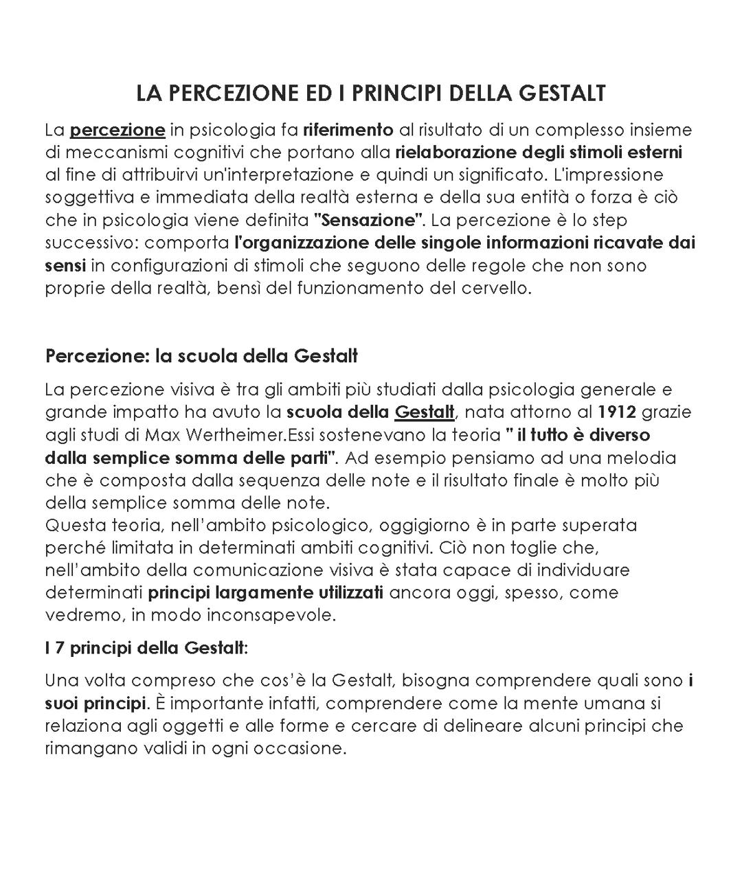 LA PERCEZIONE E I PRINCIPI DELLA GESTALT