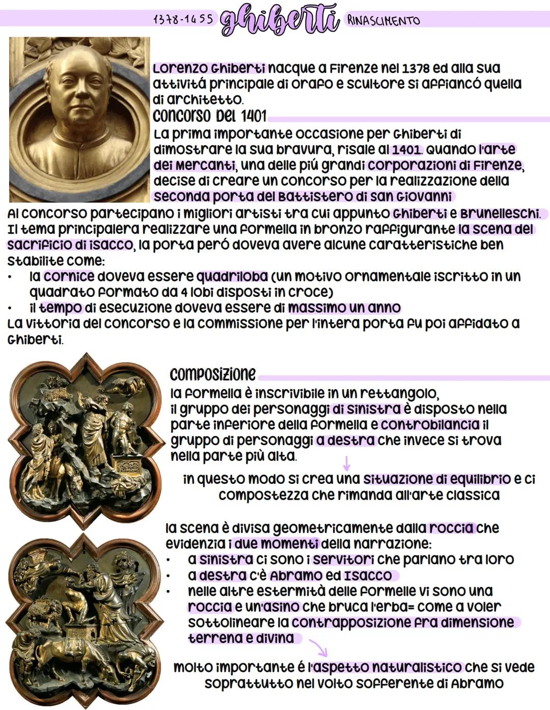 # 1378-1455 ghiberti RINASCIMENTO

Lorenzo Ghiberti nacque a Firenze nel 1378 ed alla sua
attivitá principale di orafo e scultore si affianc