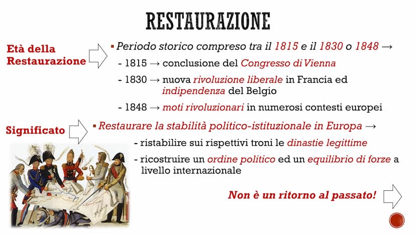 RESTAURAZIONE E
CONGRESSO DI VIENNA
G
THE ORDE Età della
Restaurazione
Significato
rep
Desas
■
- 1830 → nuova rivoluzione liberale in Franci