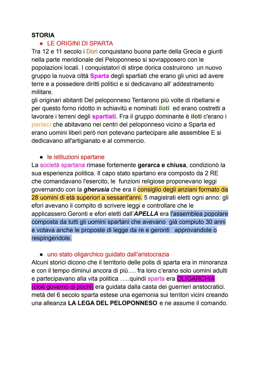 STORIA
● LE ORIGINI DI SPARTA
Tra 12 e 11 secolo i Dori conquistano buona parte della Grecia e giunti
nella parte meridionale del Peloponnes