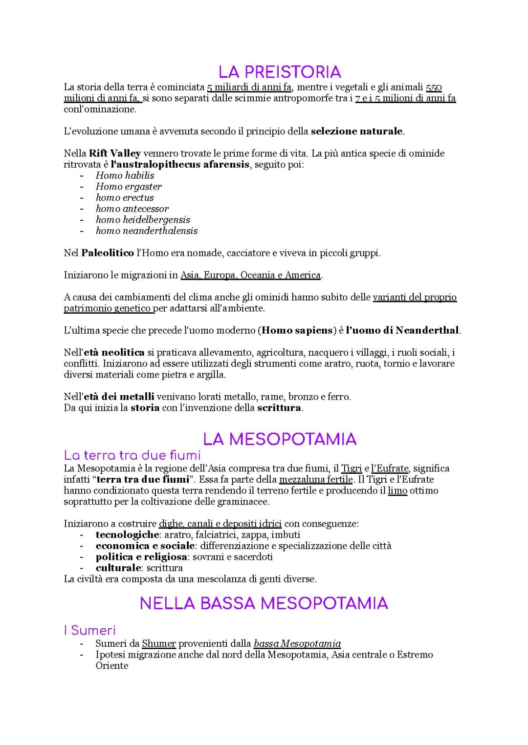 Preistoria, Mesopotamia, Egitto 