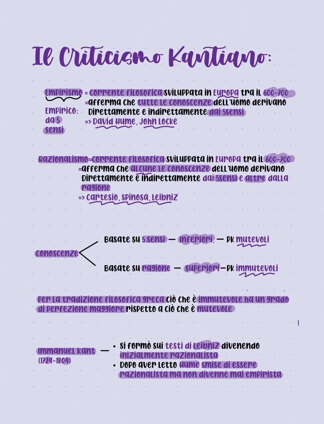 Il Criticismo Kantiano:
Empirismo corrente filosofica sviluppata in Europa tra il 600-700
=afferma che tutte le conoscenze dell'uomo derivan