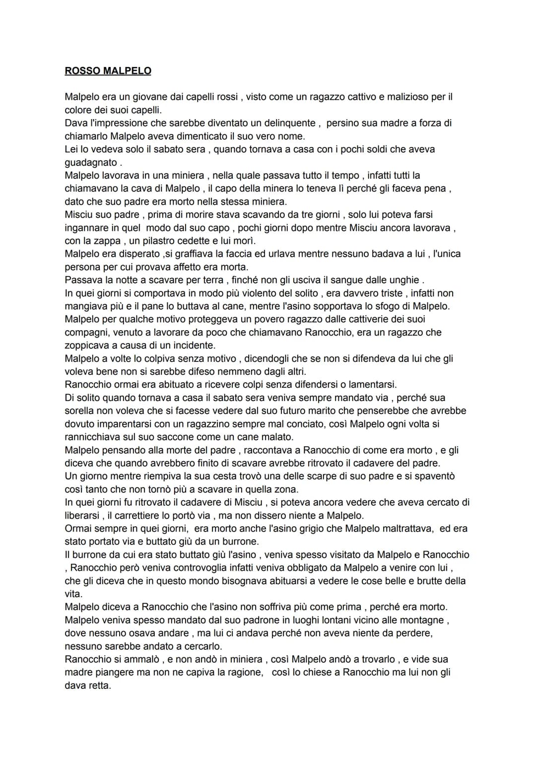 ROSSO MALPELO
Malpelo era un giovane dai capelli rossi, visto come un ragazzo cattivo e malizioso per il
colore dei suoi capelli.
Dava l'imp