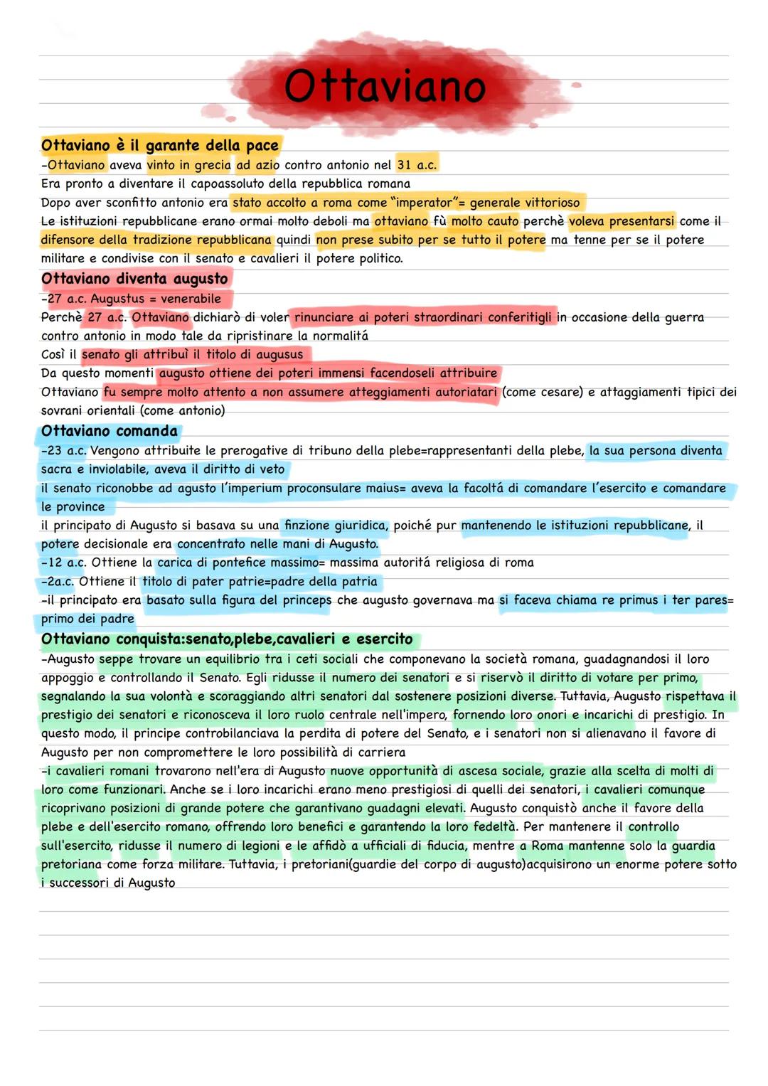 Ottaviano
Ottaviano è il garante della pace
-Ottaviano aveva vinto in grecia ad azio contro antonio nel 31 a.c.
Era pronto a diventare il ca