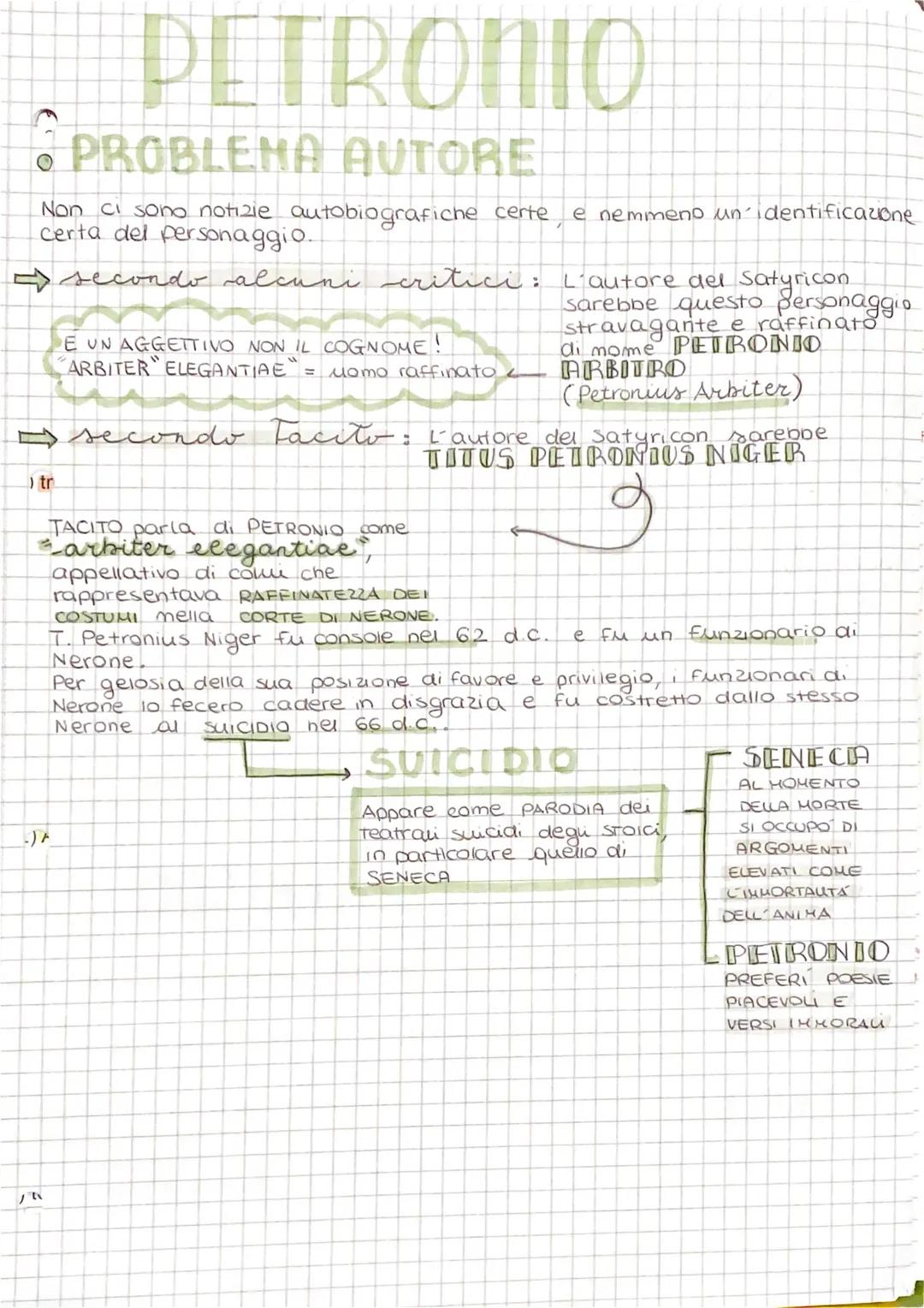 # PETRONIO

•PROBLEMA AUTORE

Non ci sono notizie autobiografiche certe e nemmeno un'identificazione
certa del personaggio.

→ secondo alcun