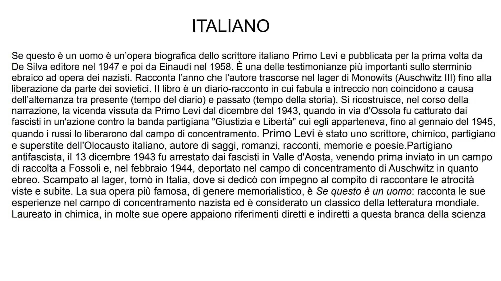 COLLEGAMENTI
FRANCESE: caso dreyfus
ITALIANO: primo levi
ARTE: David Olère: "Il cibo dei morti per i vivi"
SCIENZE: gli esperimenti sugli eb