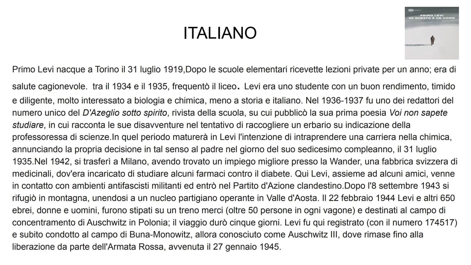 COLLEGAMENTI
FRANCESE: caso dreyfus
ITALIANO: primo levi
ARTE: David Olère: "Il cibo dei morti per i vivi"
SCIENZE: gli esperimenti sugli eb