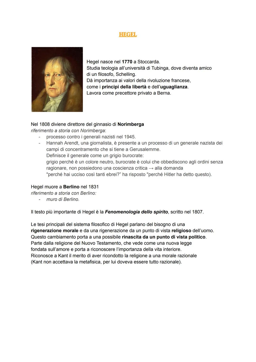 HEGEL
Hegel nasce nel 1770 a Stoccarda.
Studia teologia all'università di Tubinga, dove diventa amico
di un filosofo, Schelling.
Dà importan