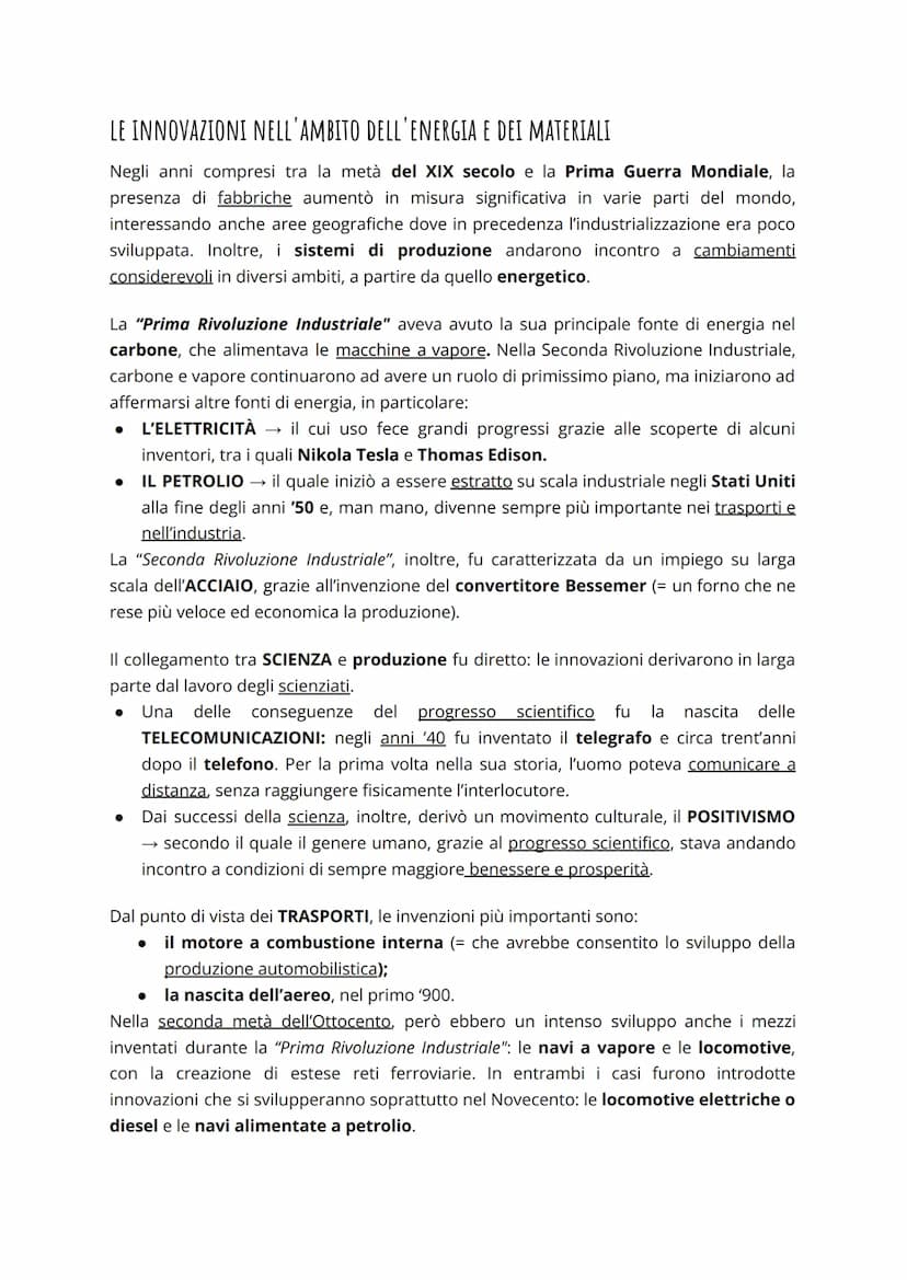 SECONDA RIVOLUZIONE INDUSTRIALE (FINE 800 - INIZIO 900)
INNOVAZIONE, TECNOLOGIA E INDUSTRIA
Nella seconda metà dell'Ottocento in Europa e in