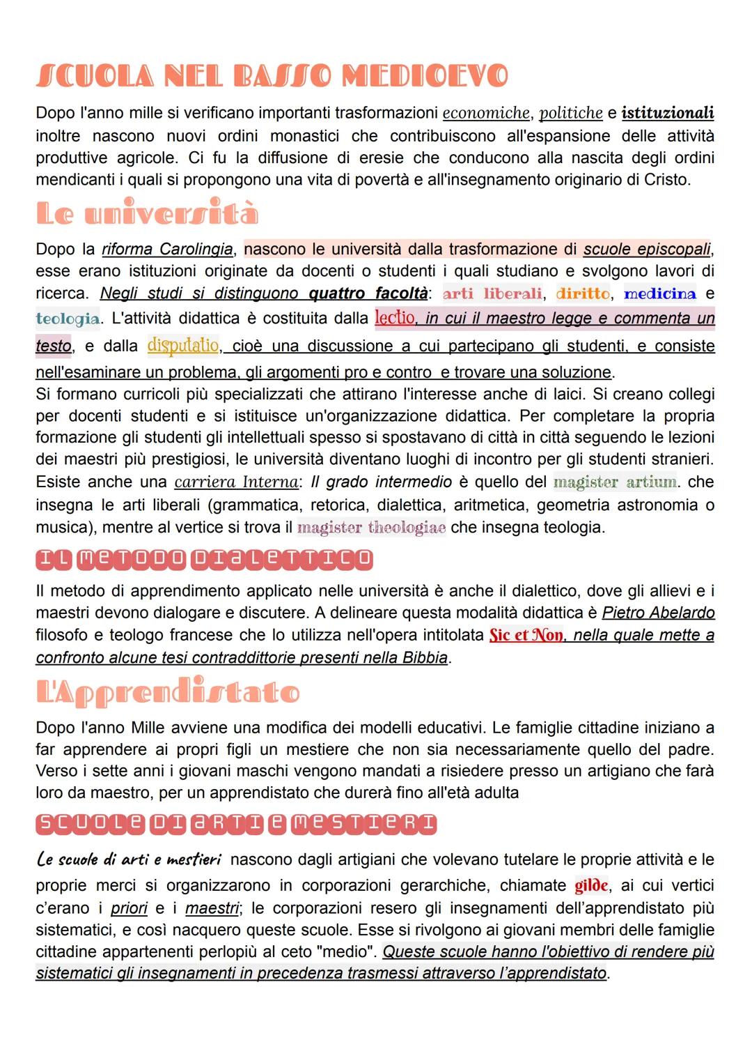 # SCUOLA NEL BASSO MEDIOEVO

Dopo l'anno mille si verificano importanti trasformazioni economiche, politiche e istituzionali
inoltre nascono