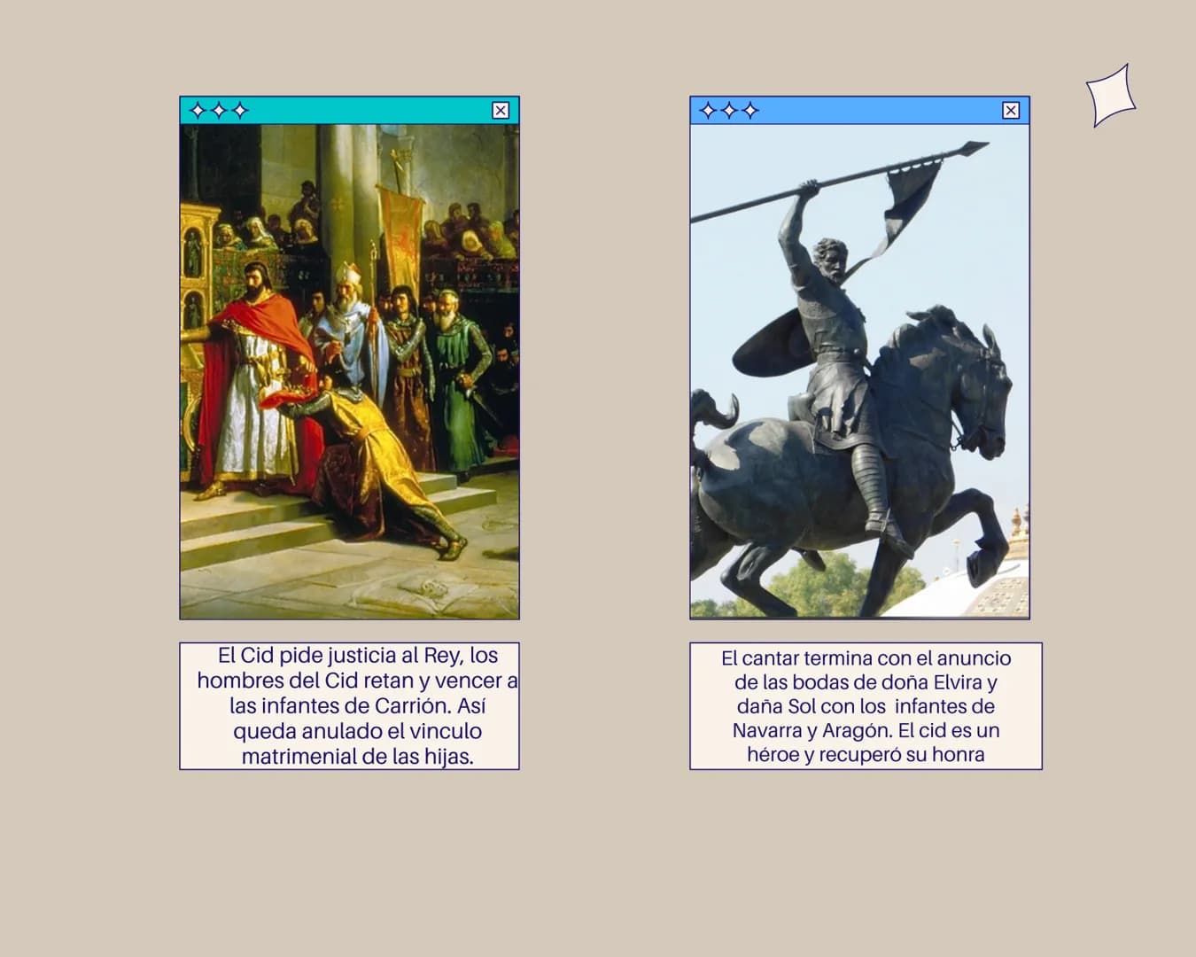 El Cid Campeador
X
El Cid es desterrado por el Rey
Alfonso VI, esto hace que pierda su
honra. Se tienen varias teorias de la
razón del desti
