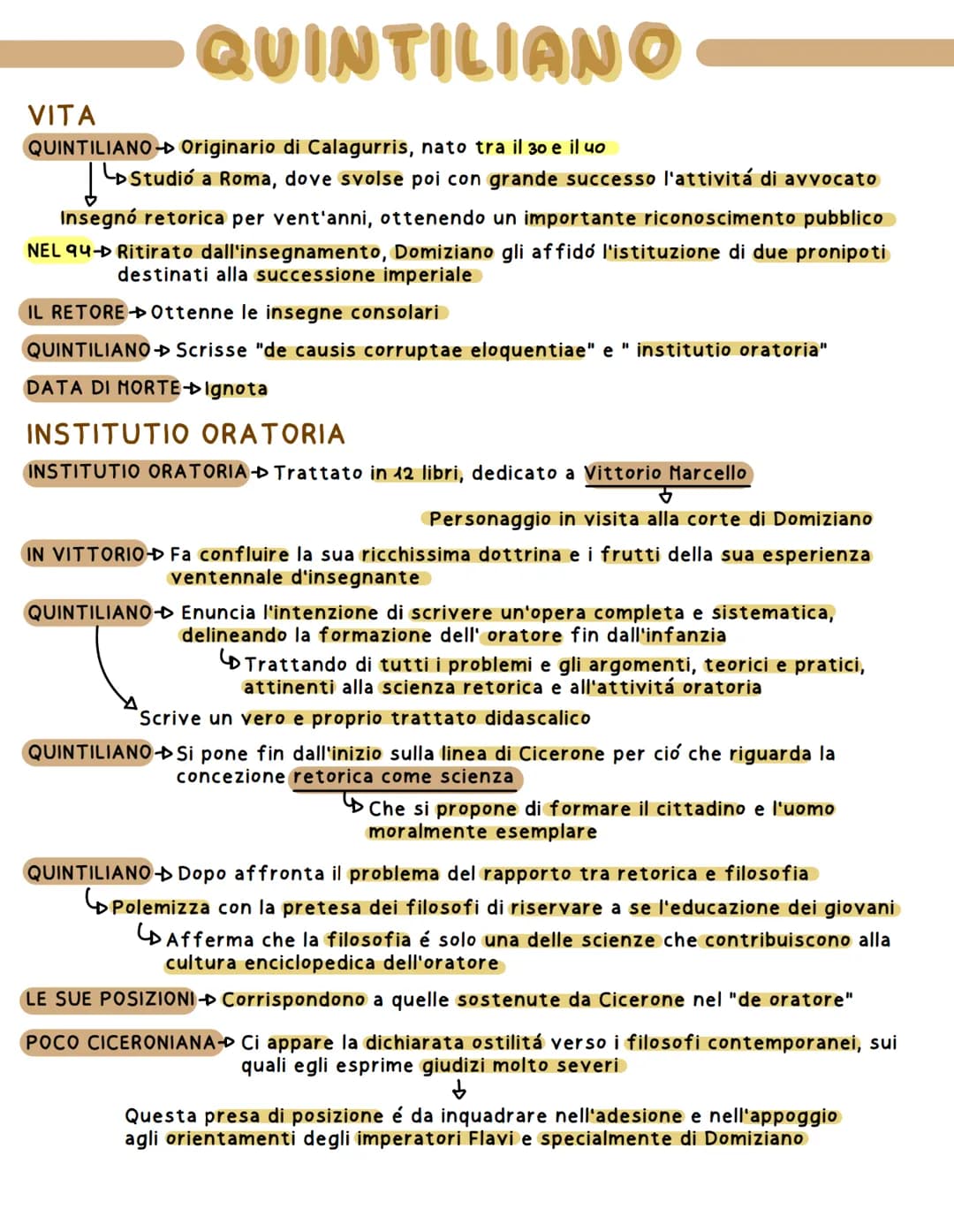 QUINTILIANO
VITA
QUINTILIANO- Originario di Calagurris, nato tra il 30 e il 40
Studió a Roma, dove svolse poi con grande successo l'attivitá