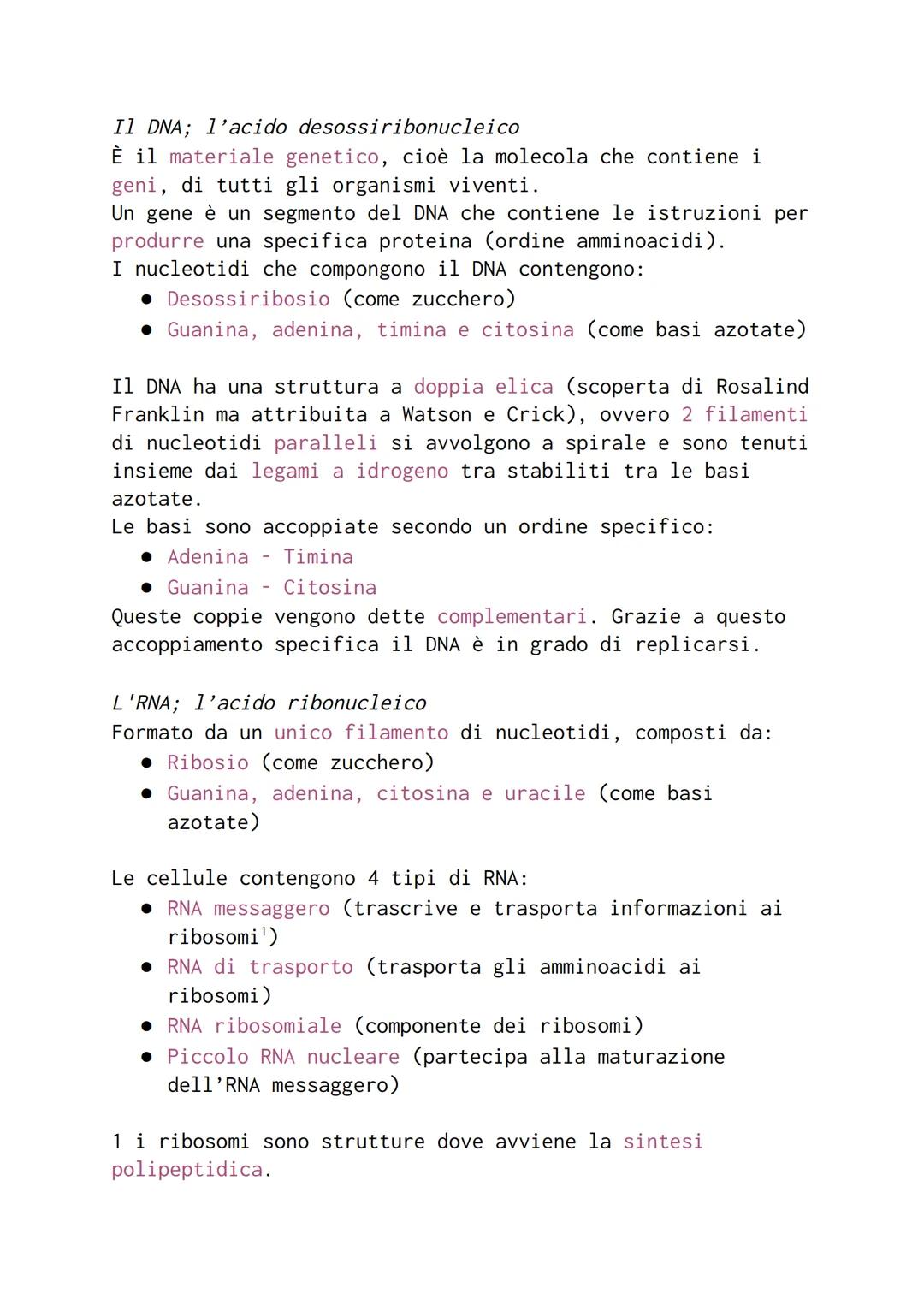 Gli acidi nucleici
Sono polimeri di nucleotidi.
Un nucleotide è formato da
Un gruppo fosfato
• Uno zucchero pentoso
• Una base azotata (prop