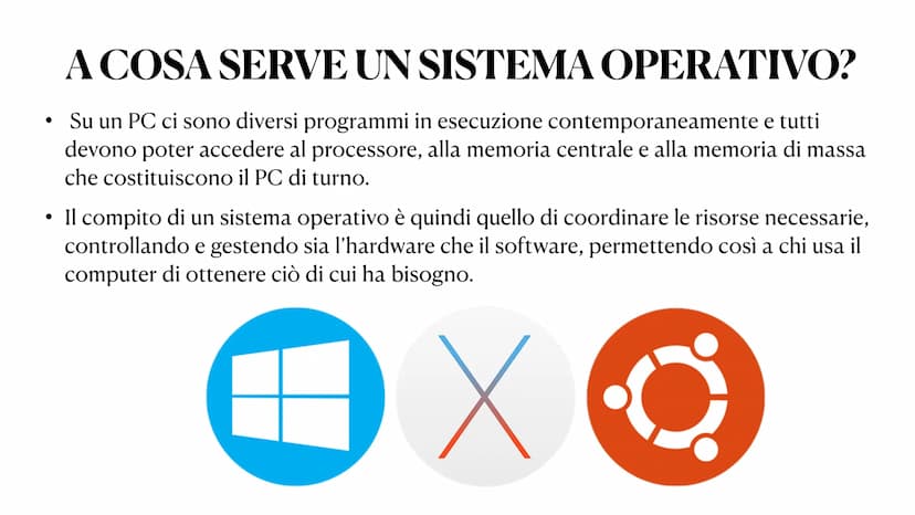 Il sistema operativo Che cos'è un sistema operativo?
In informatica, un sistema operativo è un
software di base adibito a gestire le risorse