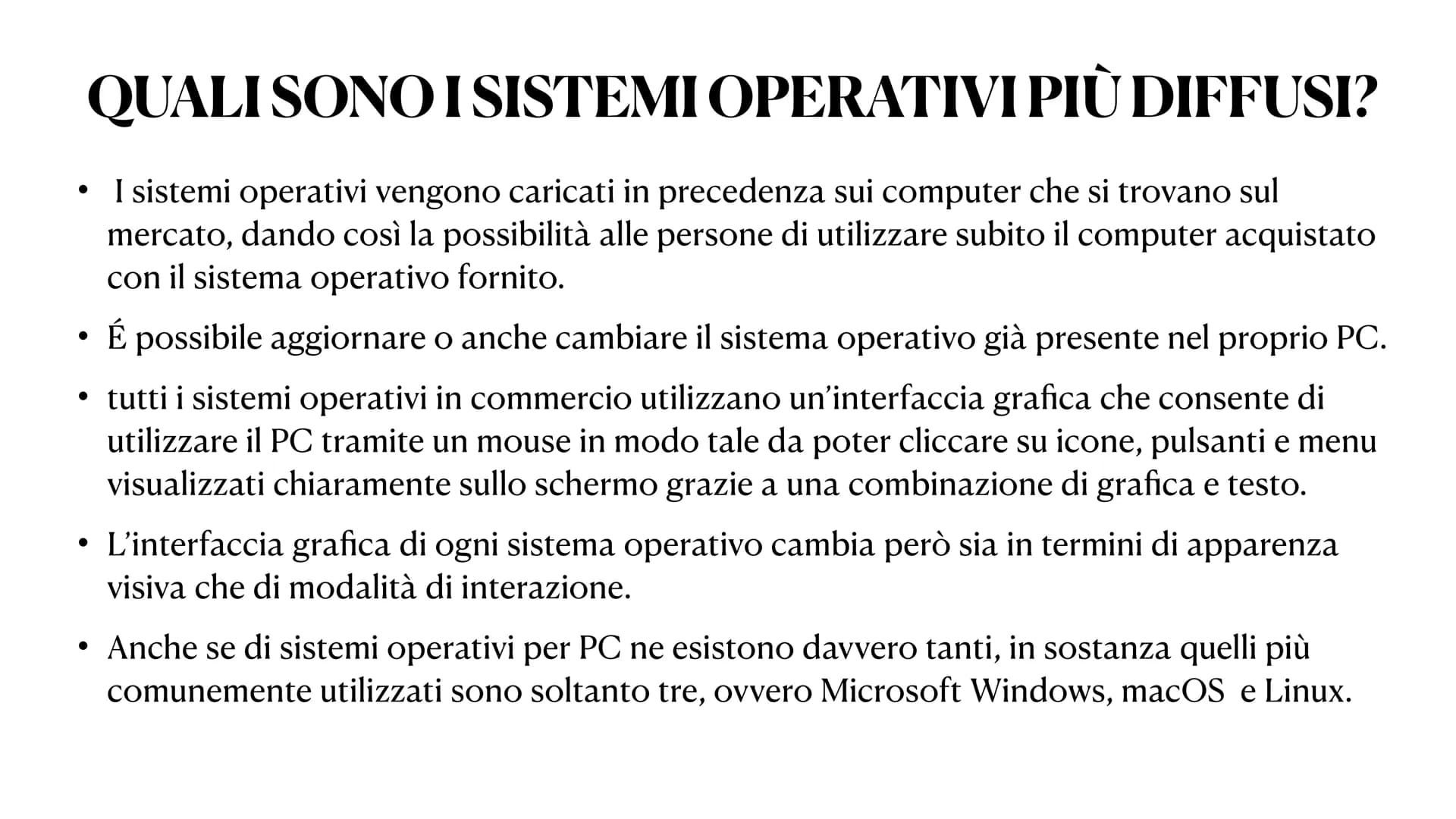 Il sistema operativo Che cos'è un sistema operativo?
In informatica, un sistema operativo è un
software di base adibito a gestire le risorse