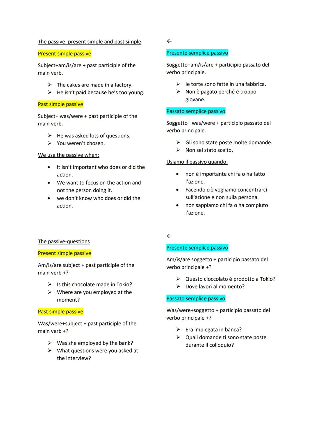 The passive: present simple and past simple
Present simple passive
Subject+am/is/are + past participle of the
main verb.
Past simple passive