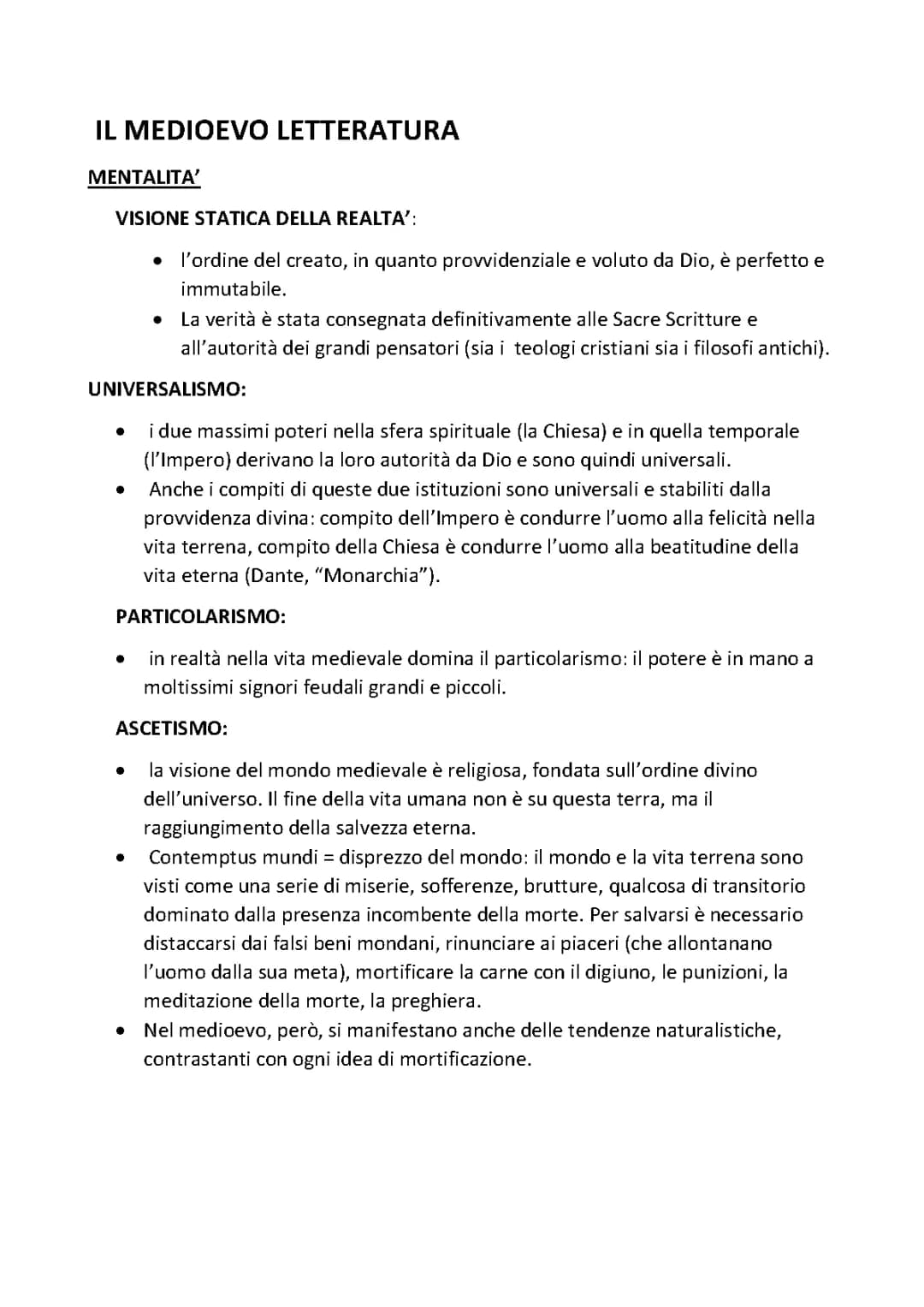 letteratura medioevale medioevo riassunto italiano