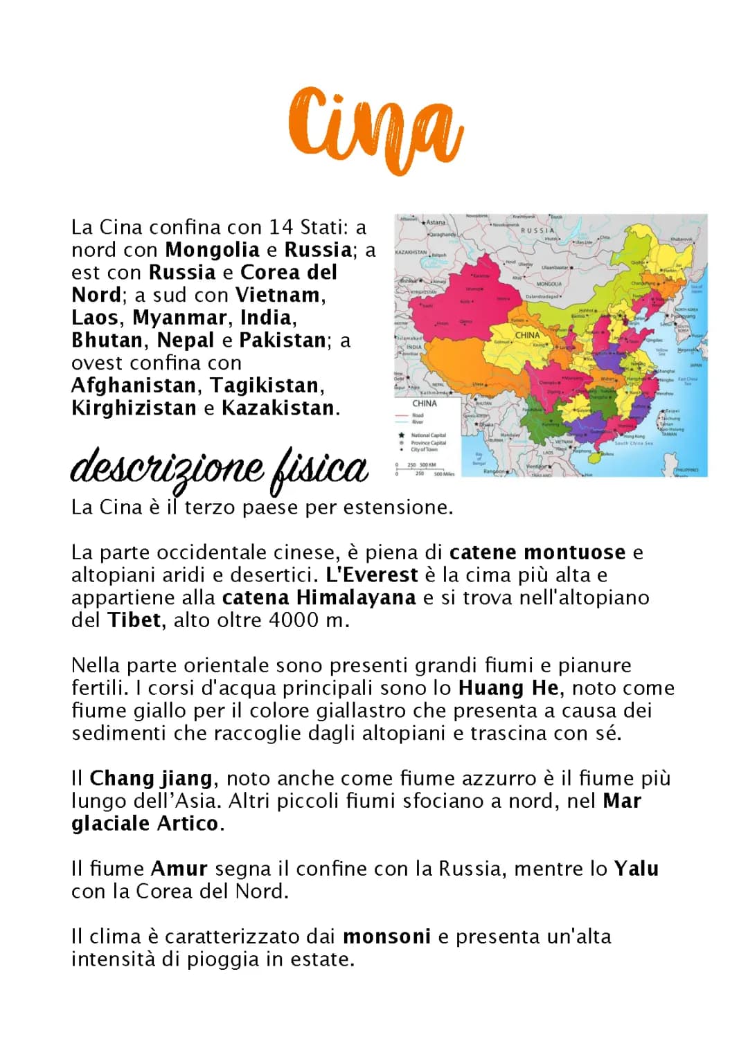Geografia e Aspetti Economici e Politici della Cina