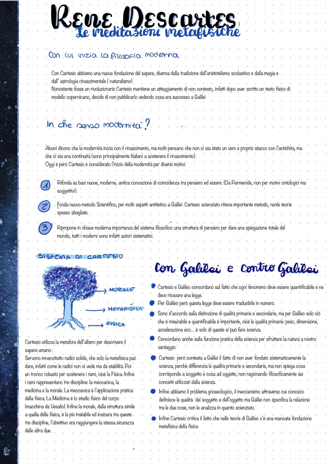 
<p>Con Cartesio abbiamo una nuova fondazione del sapere, diversa dalla tradizione dell'aristotelismo scolastico e dalla magia e dall' astro